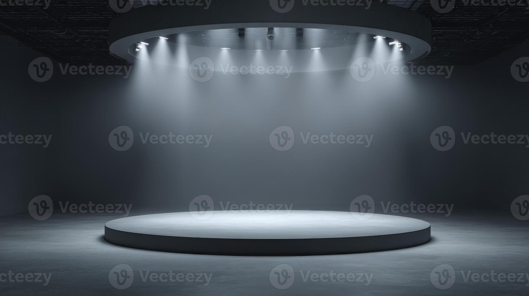 Empty Round Stage Platform with Spotlights Shining Down, Perfect for Product Display and Presentation photo