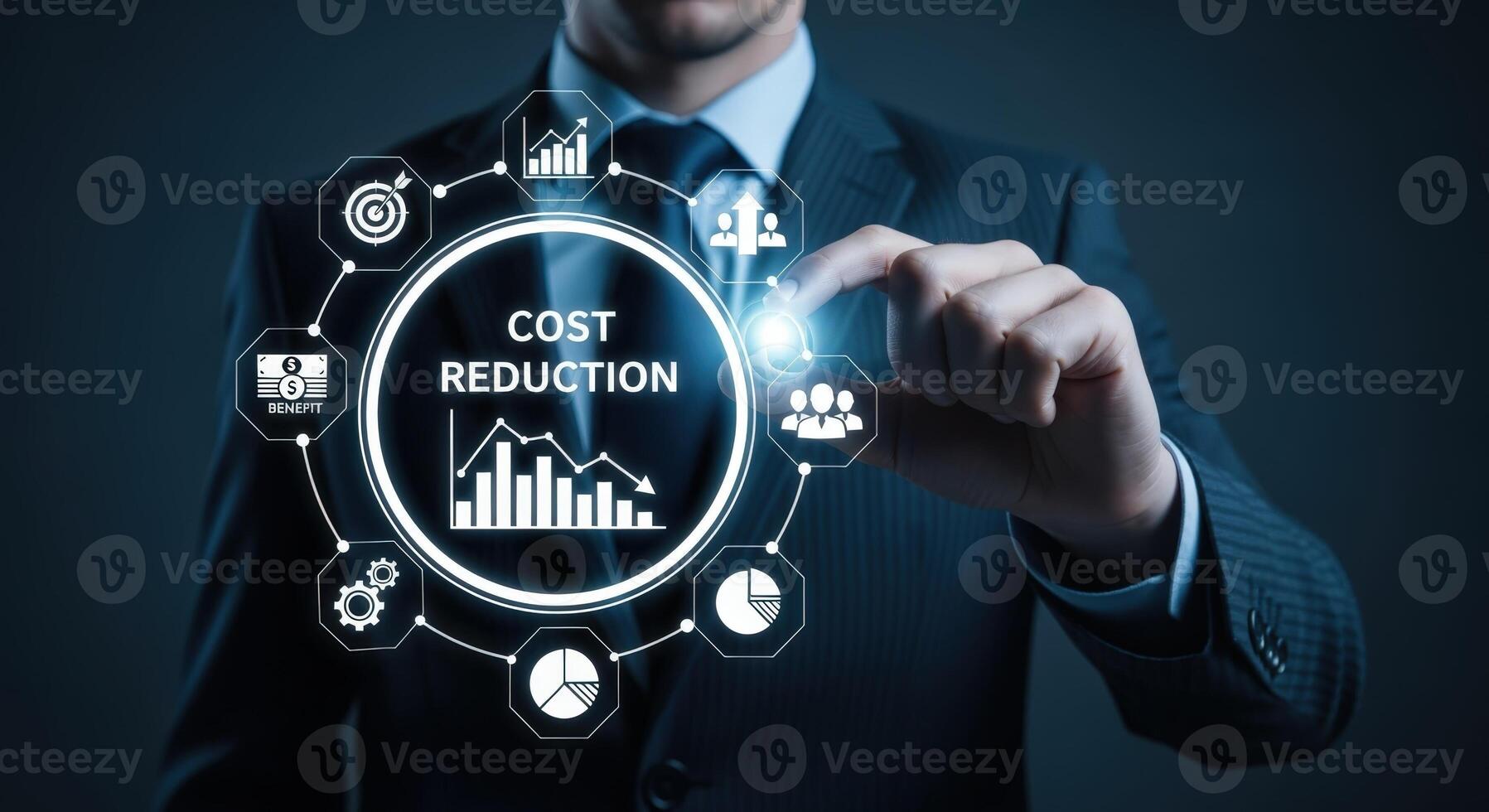 Cost Reduction Strategies Business Professional Interacting with Virtual Interface to Optimize Financial Efficiency photo