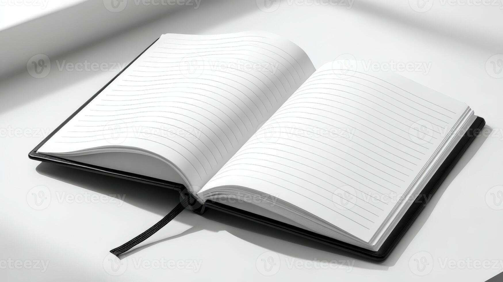 Open Notebook with Lined Pages on a White Surface, Perfect for Writing, Journaling and Note-Taking photo