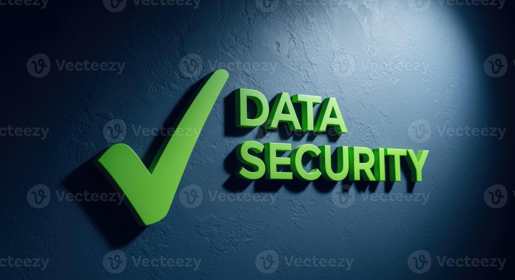Green Checkmark Symbol with Data Security Text on Dark Background For Online Protection photo