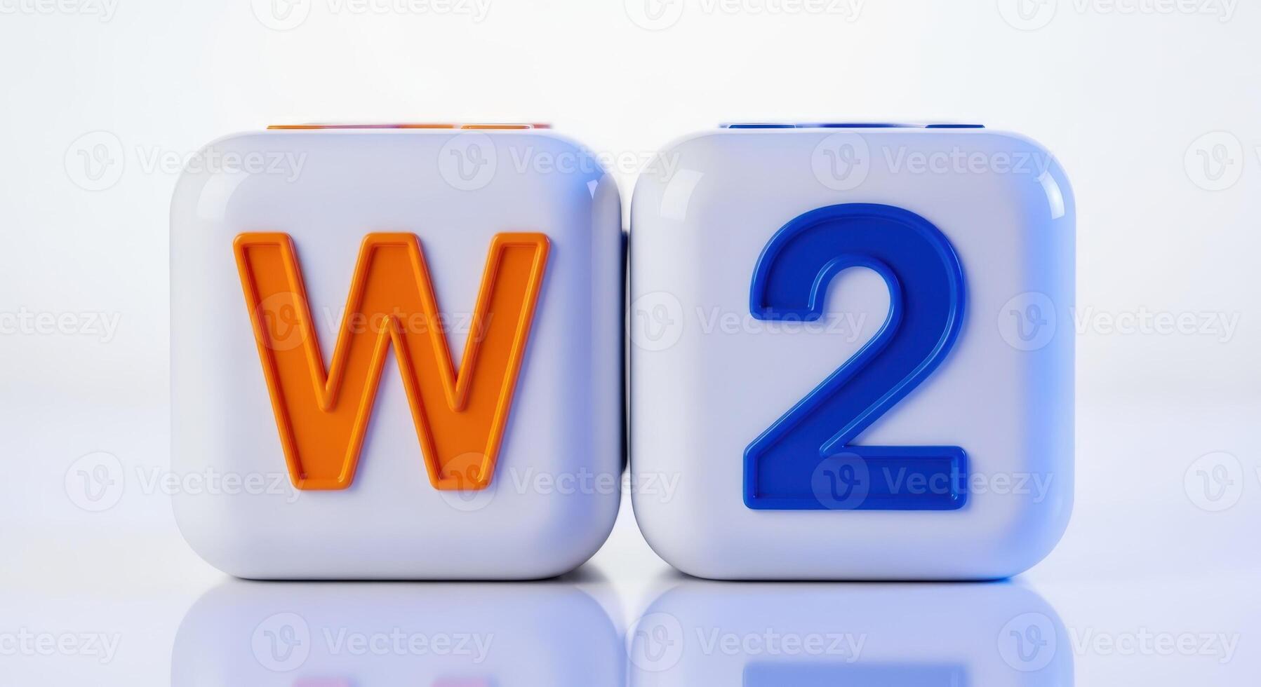 Symbolic representation of W2 income tax form financial document preparation and accounting concept with white cube blocks photo