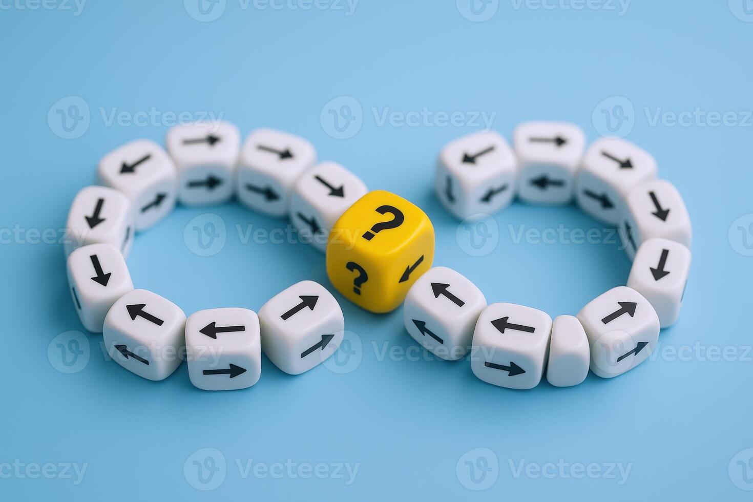 Infinite Loops Concept of Choices and Uncertainties Shown by Arrows and a Question Mark Dice photo