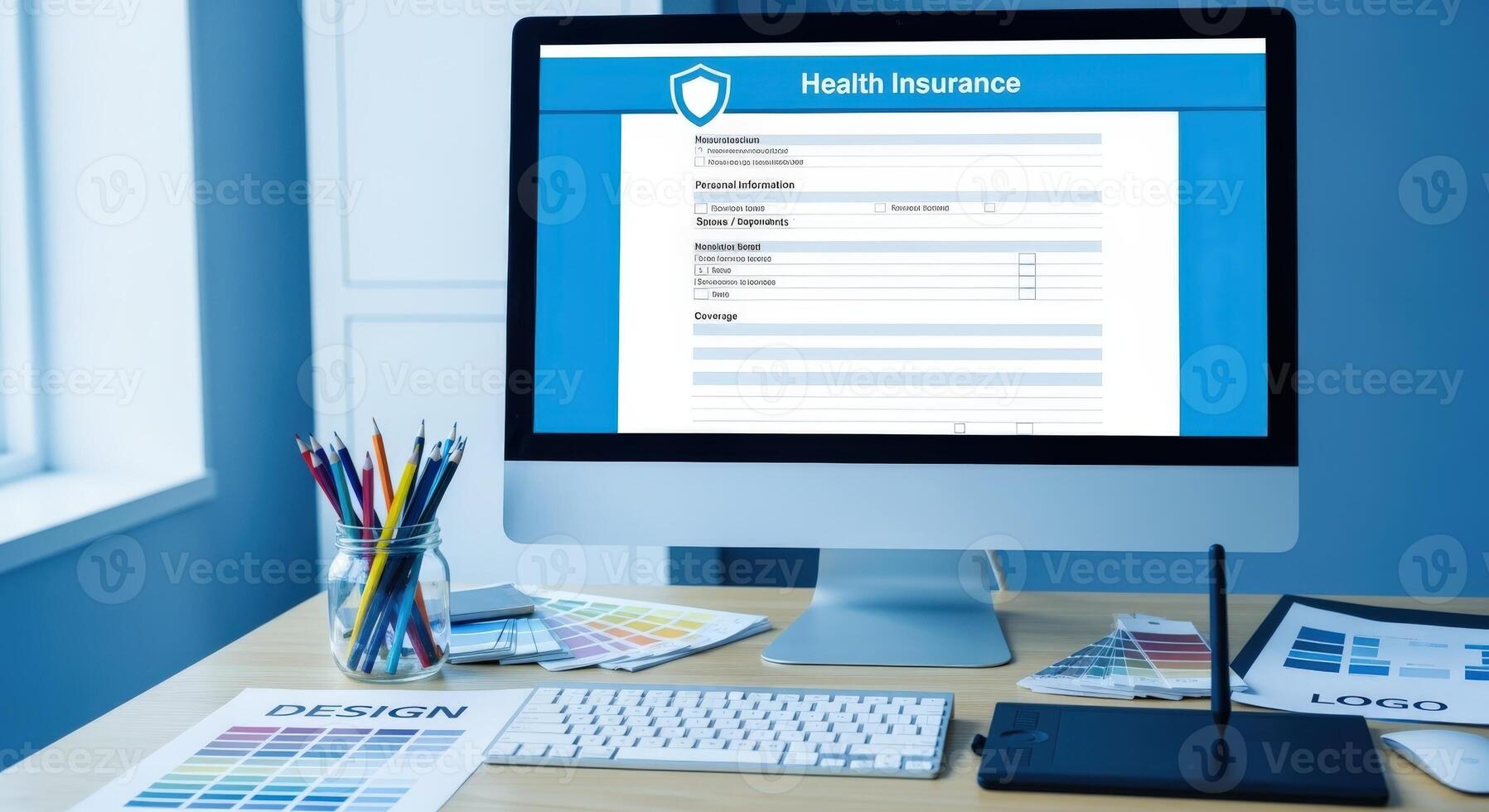 Online Health Insurance Application Form on a Computer Screen for Digital Healthcare Solutions photo