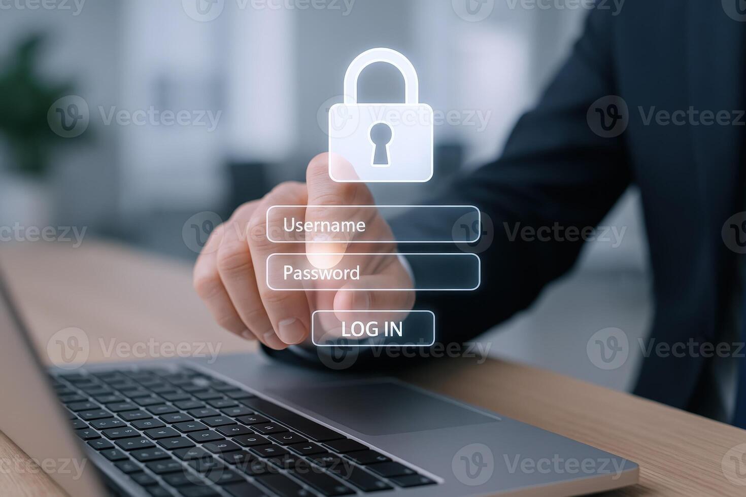 Data Security Concept Businessman Securing Digital Information with Password and Encryption for Online Protection photo