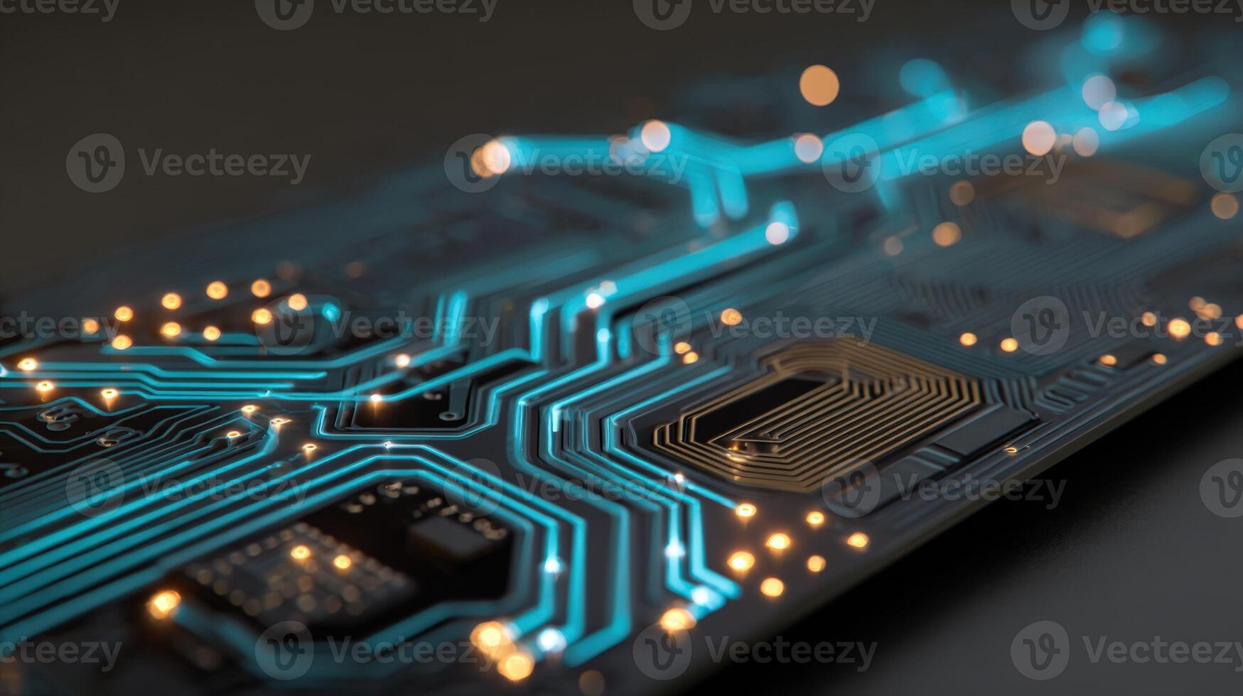 Futuristic Motherboard Circuitry with Glowing Traces High-Tech Innovation and Connectivity for Digital Solutions photo
