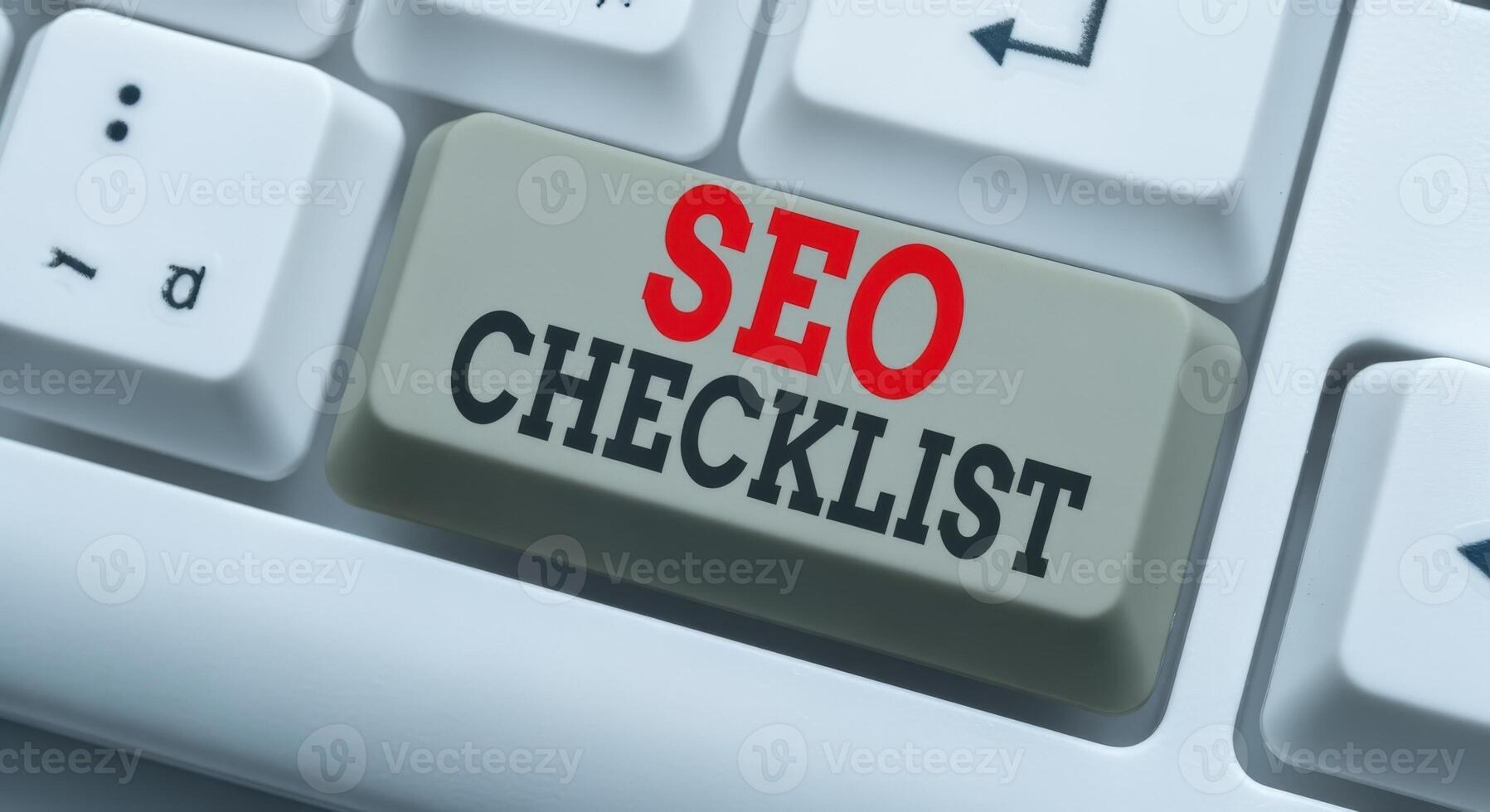 SEO Checklist on a Keyboard Key, Digital Marketing Optimization and Strategy Concept, Internet Business photo