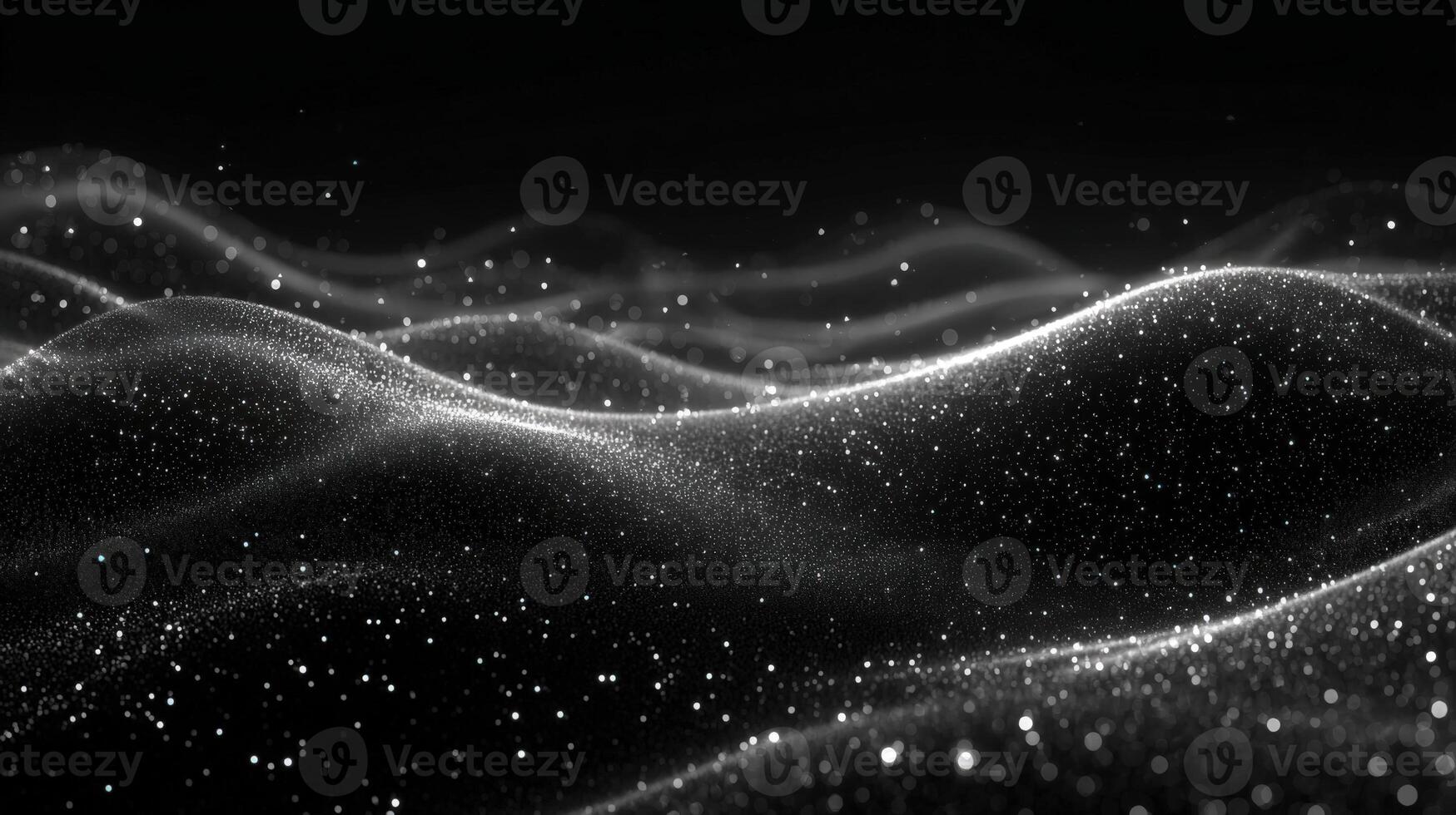 Abstract Monochrome Wavy Surface with Sparkling Particles, Dark Background, Ideal for Technology and Luxury Concepts photo