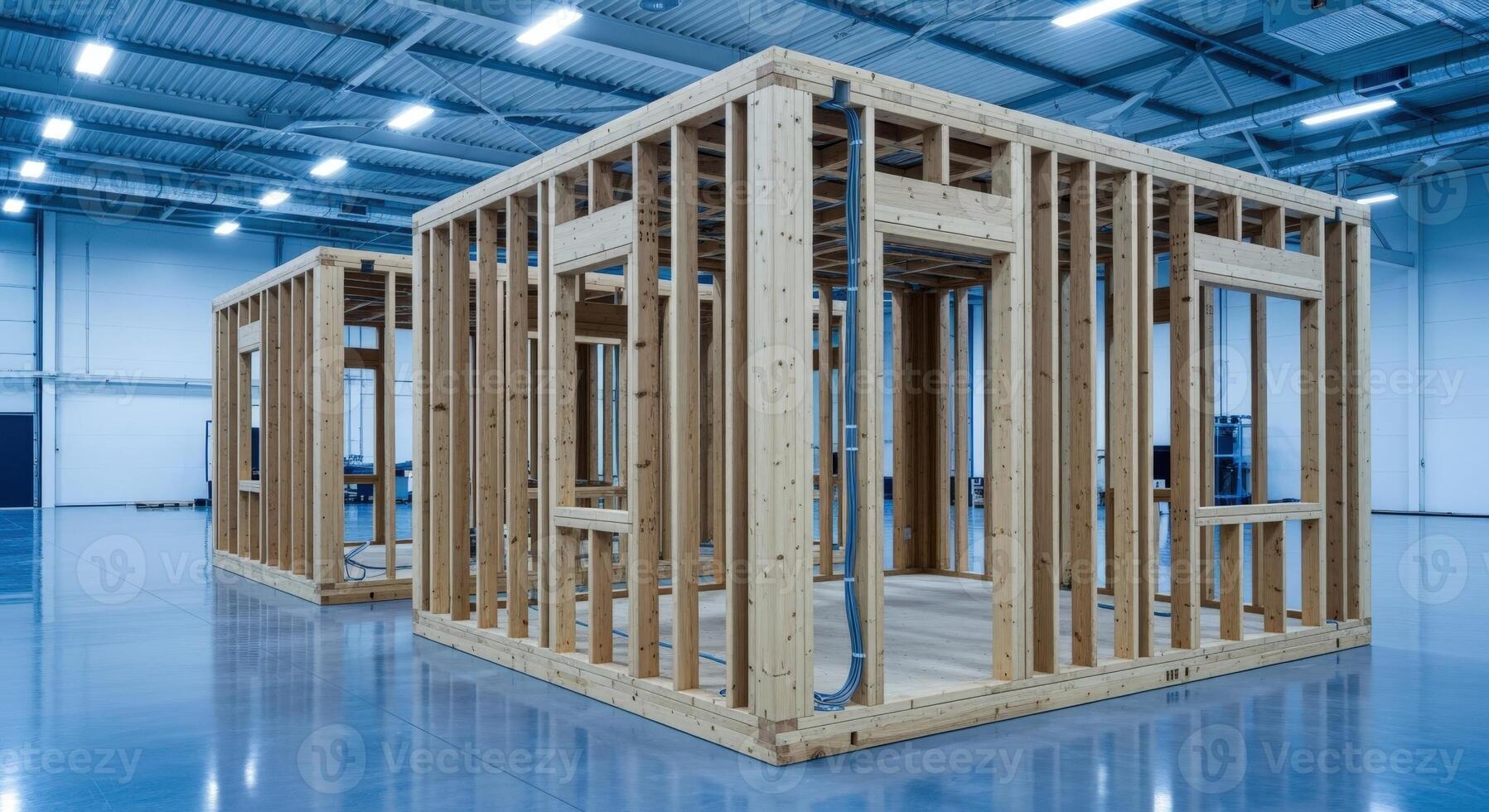 Wooden Framed Cubes in a Construction Setting Showcasing Modern Building and Structural Design Principles photo