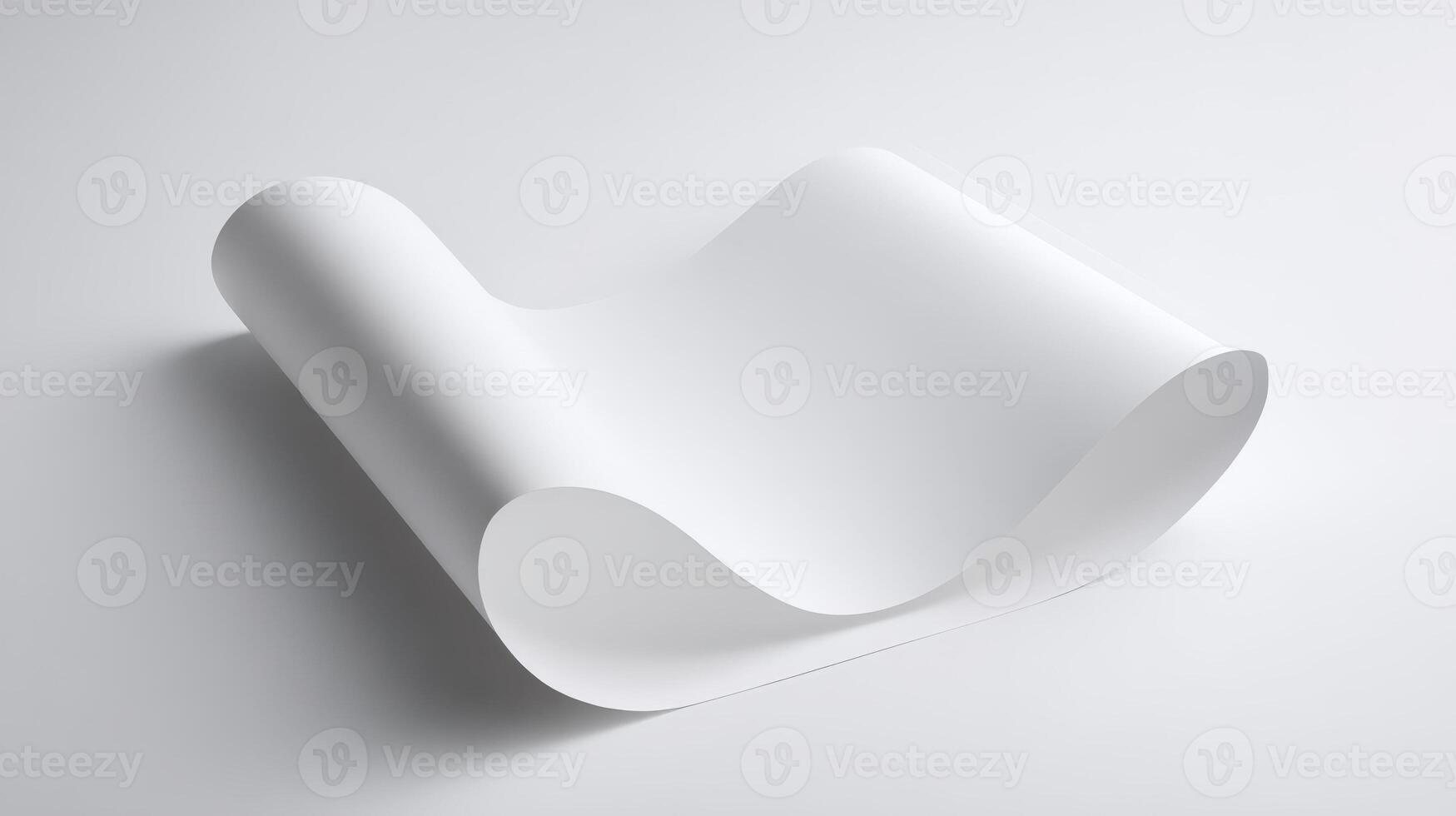 Clean White Paper Sheet Curled on Edges, Presenting a Soft Shadow on a Light Background photo