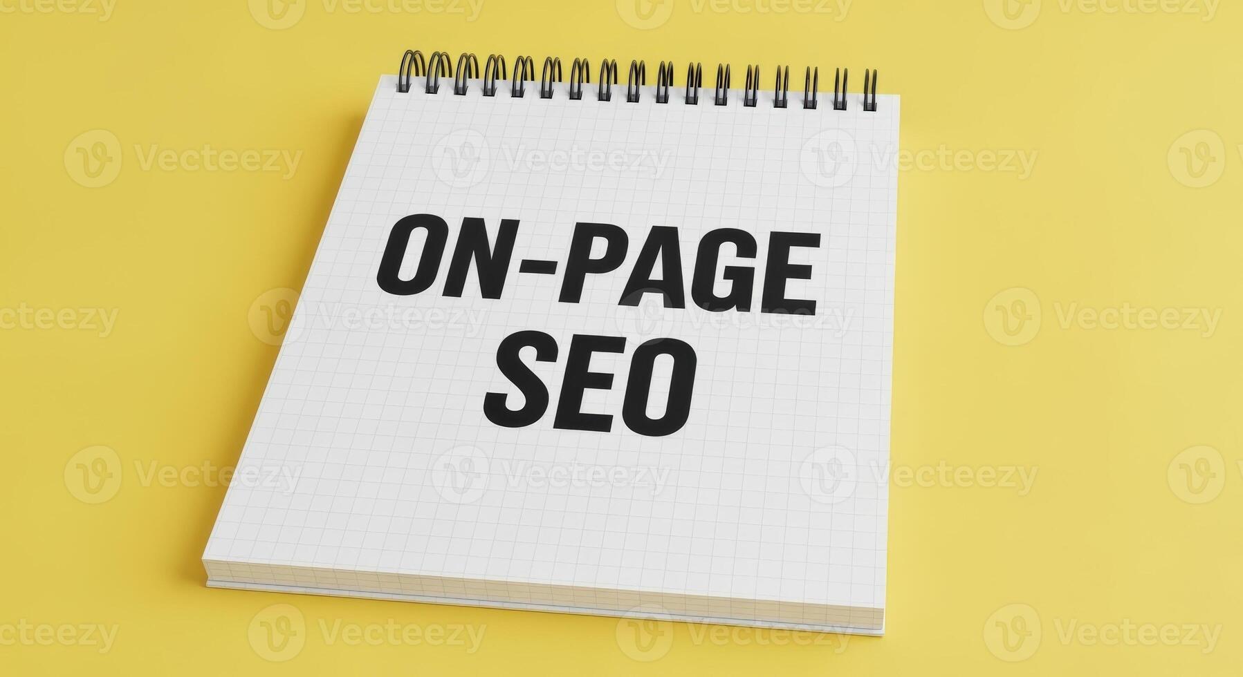 On-Page SEO Strategies Represented on a Notepad Against a Yellow Background, Emphasizing Digital Marketing Concepts photo