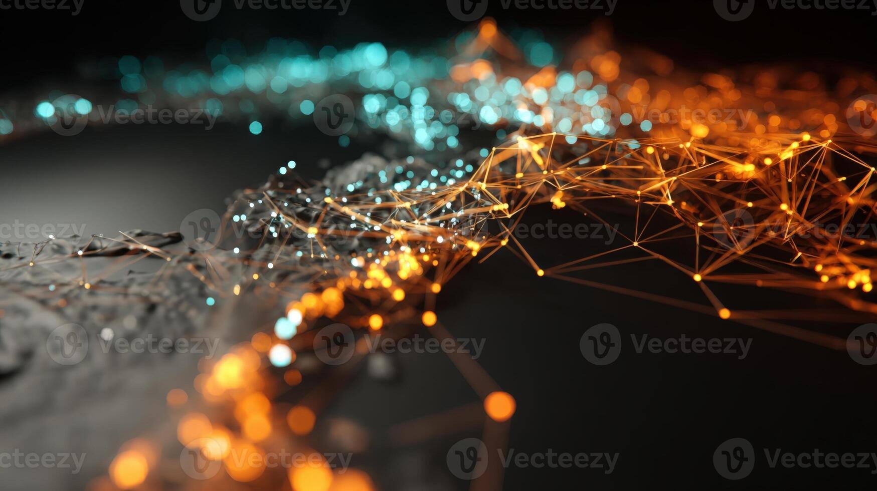 Abstract Network Connection with Blue and Orange Light, Data Visualization, Artificial Intelligence Concept photo