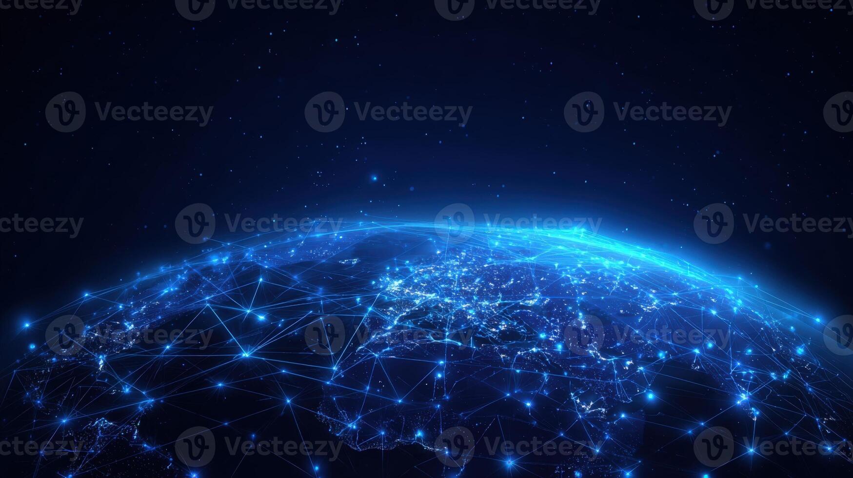 Global Network Connections Blue Planet with Interconnected Nodes for Technology and Communication Concepts photo