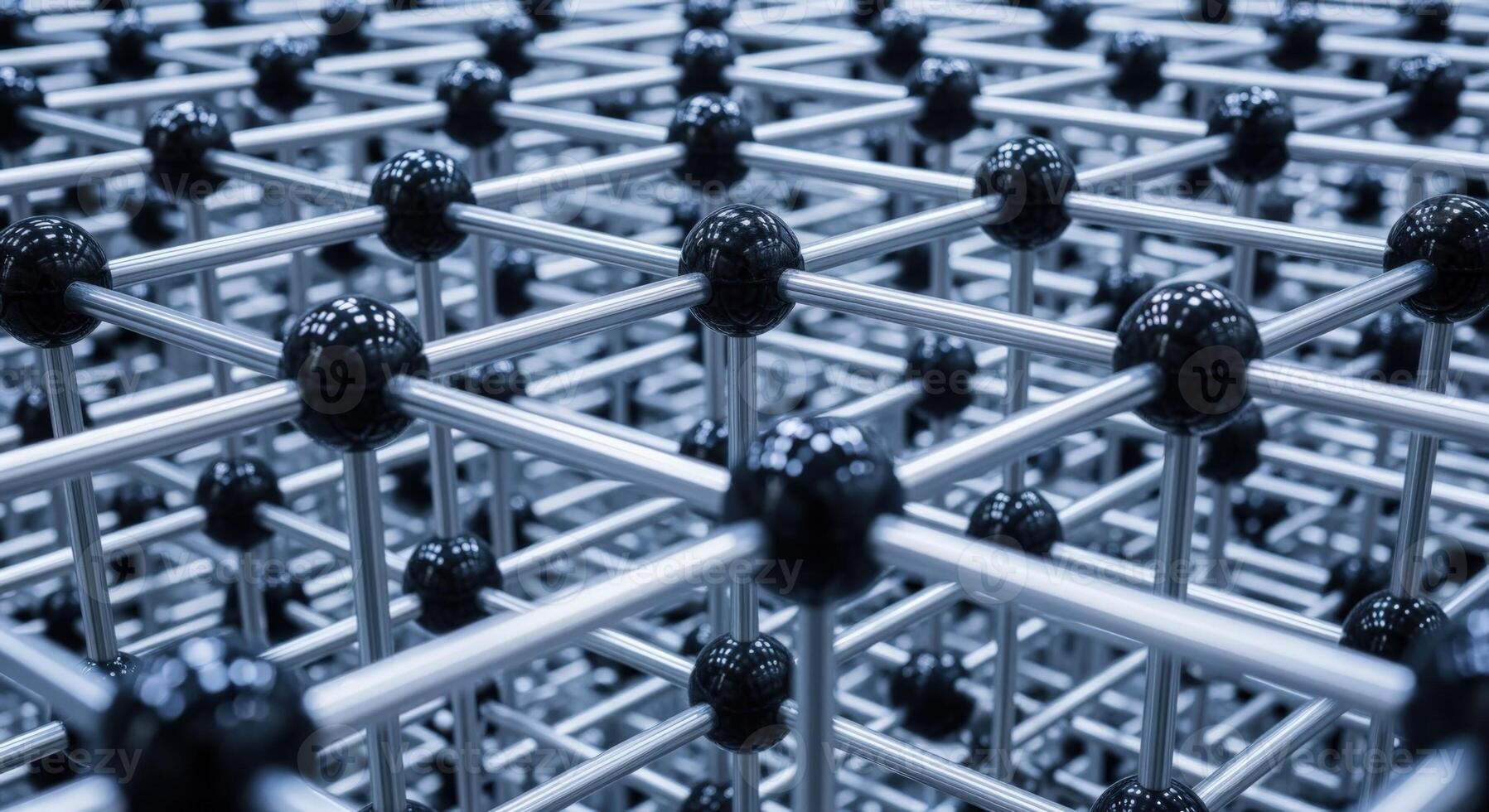 Abstract Structure of Interconnected Metal Grid with Spheres, Representing Networking, Technology, Science, and Modern Design photo