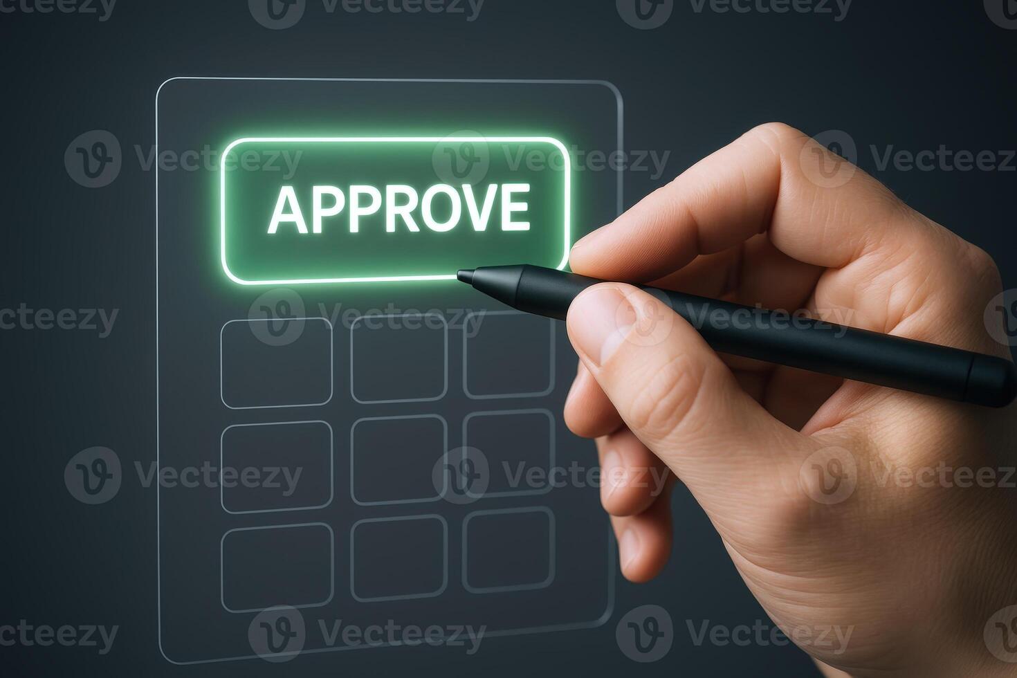 Approval Process Hand Using Stylus on Transparent Interface for Digital Agreement Confirmation and Verification photo