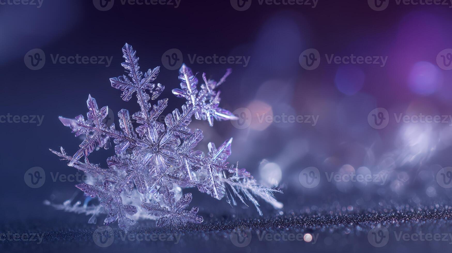 Detailed Macro Photograph of a Single Symmetrical Snowflake with Intricate Crystal Patterns on Dark Textured Surface photo
