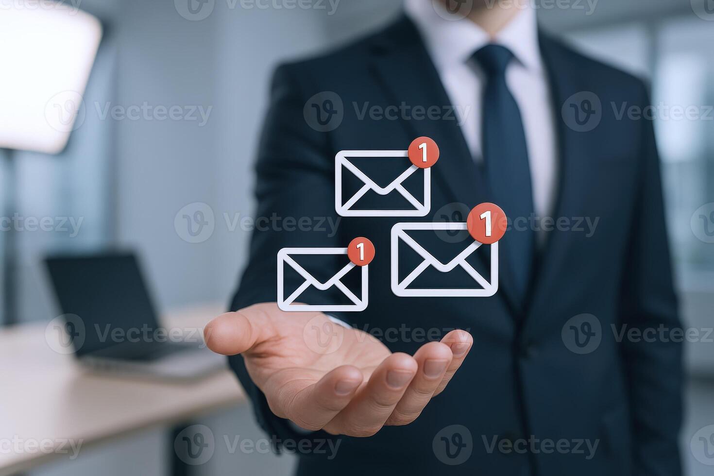 Businessman Displaying Email Notifications Digital Communication, Inbox Management, and Professional Technology Concept photo