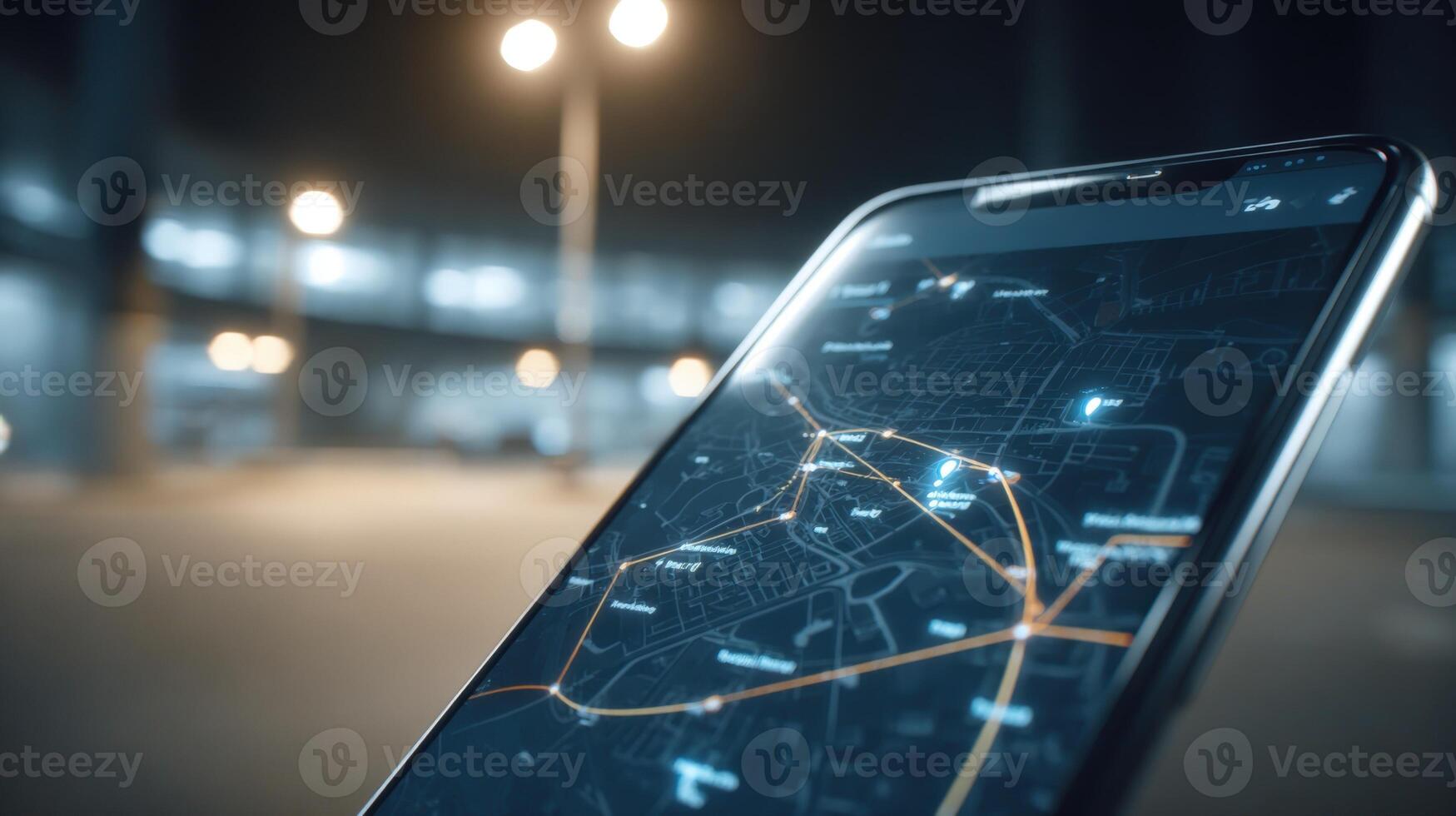 Mobile Navigation App Displaying City Map with Real-Time Traffic Information for Modern Urban Commute photo