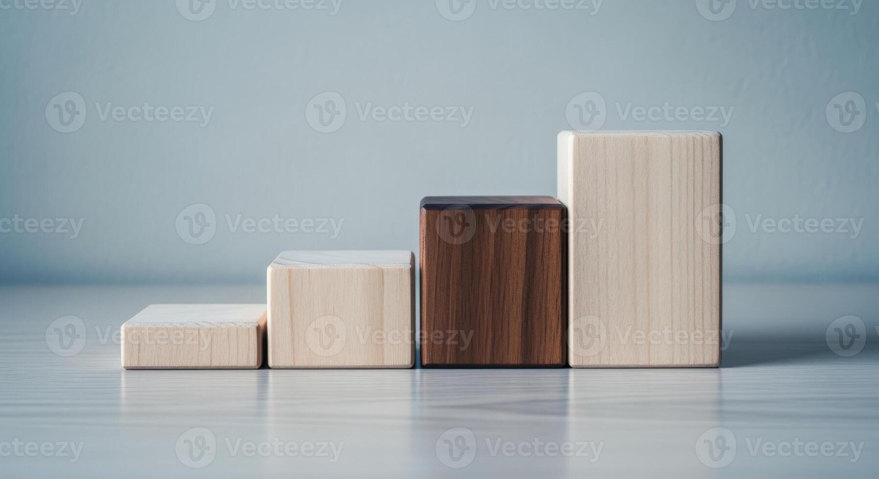 Wooden Blocks Arranged as Bar Graph Representing Growth, Success, and Achievement on a Gradient Background photo