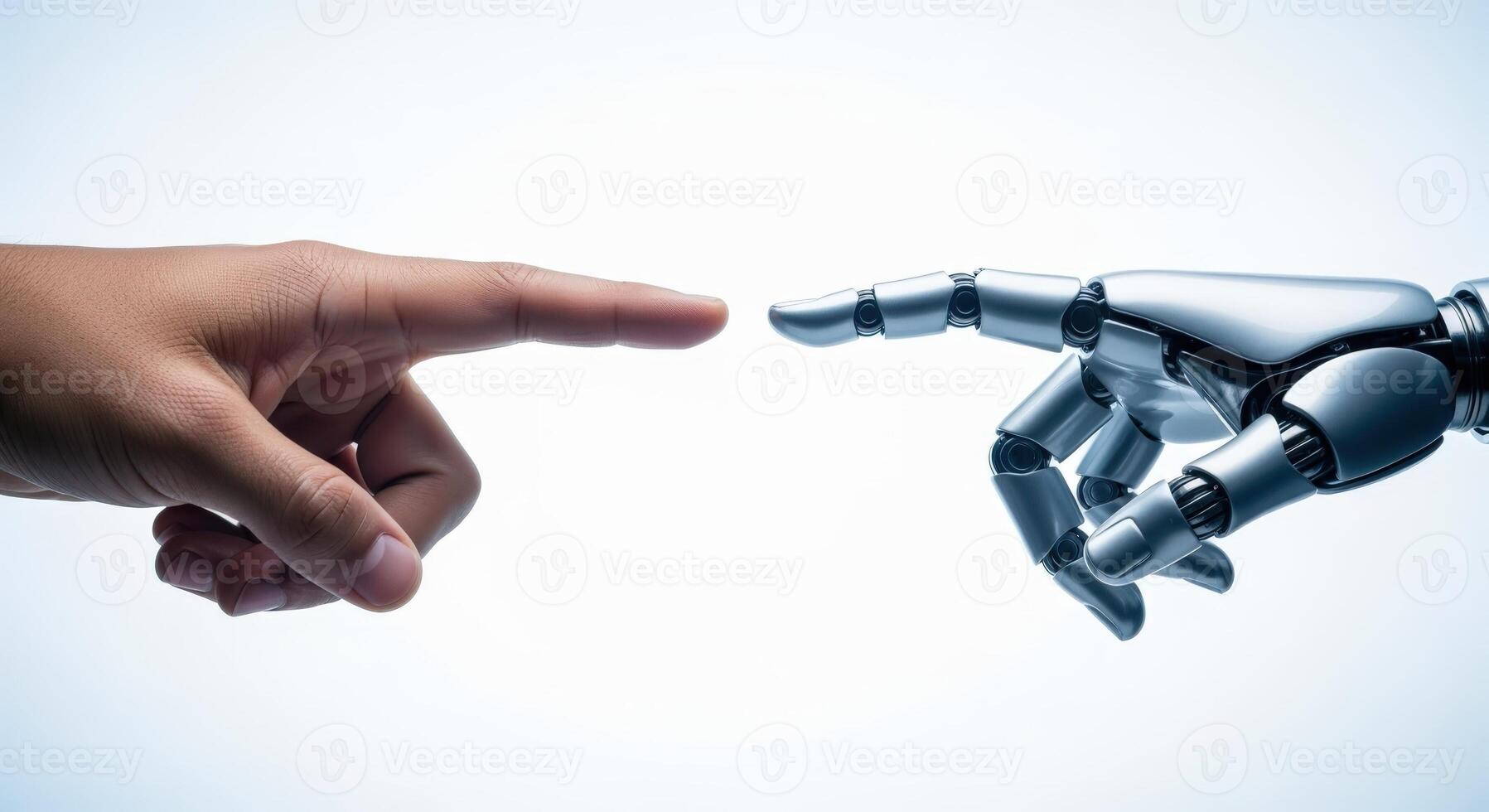 Human and Robot Hands Touching, Depicting Artificial Intelligence, Technology, Connection, Future Concepts photo