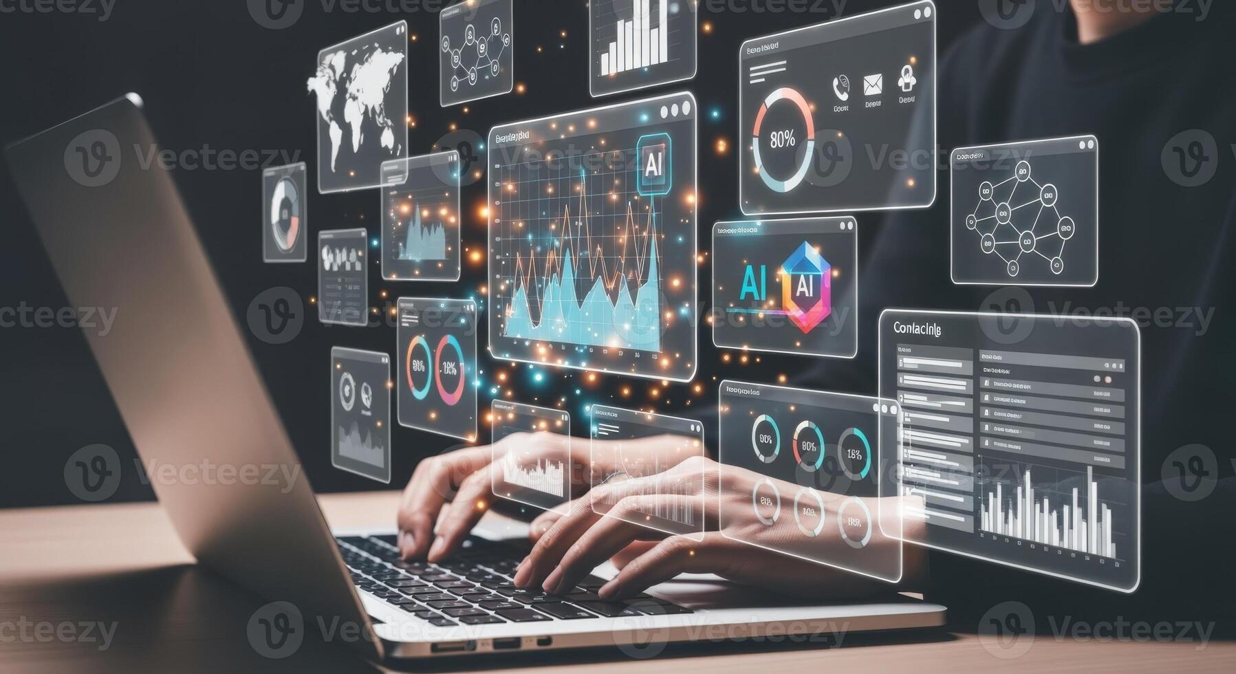 Data Analysis on Laptop with AI Interface and Emerging Digital Technology for Business Solutions photo