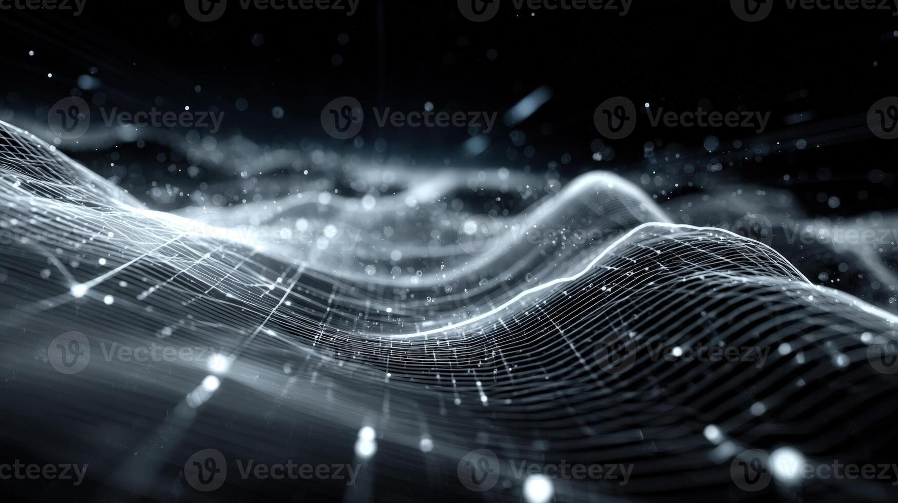 Abstract Network Technology Background with Dynamic Waveform, Data Stream, and Particle Flow in Cyberspace photo