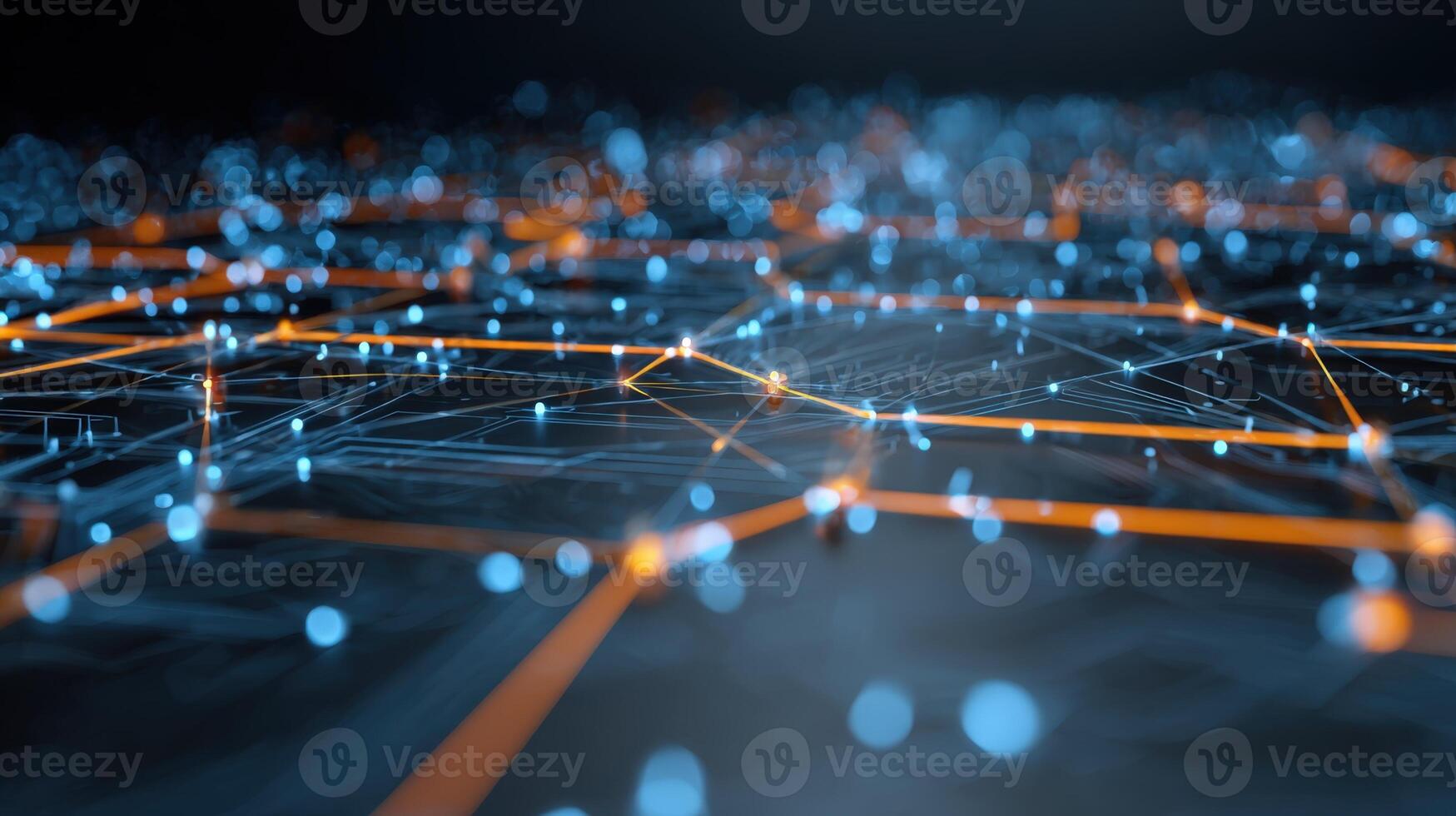 Abstract Network Connection with Glowing Nodes, Representing Data Flow and Technology Innovation on Dark Background photo