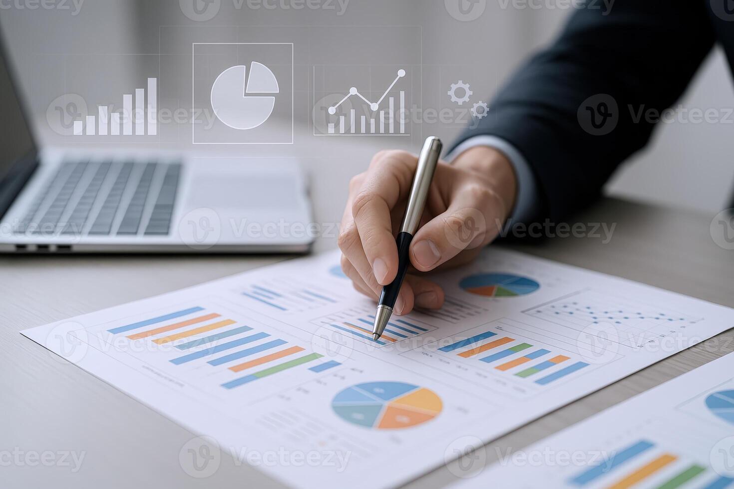 Business Analysis Man Analyzing Charts and Data for Financial Growth and Strategy Development photo