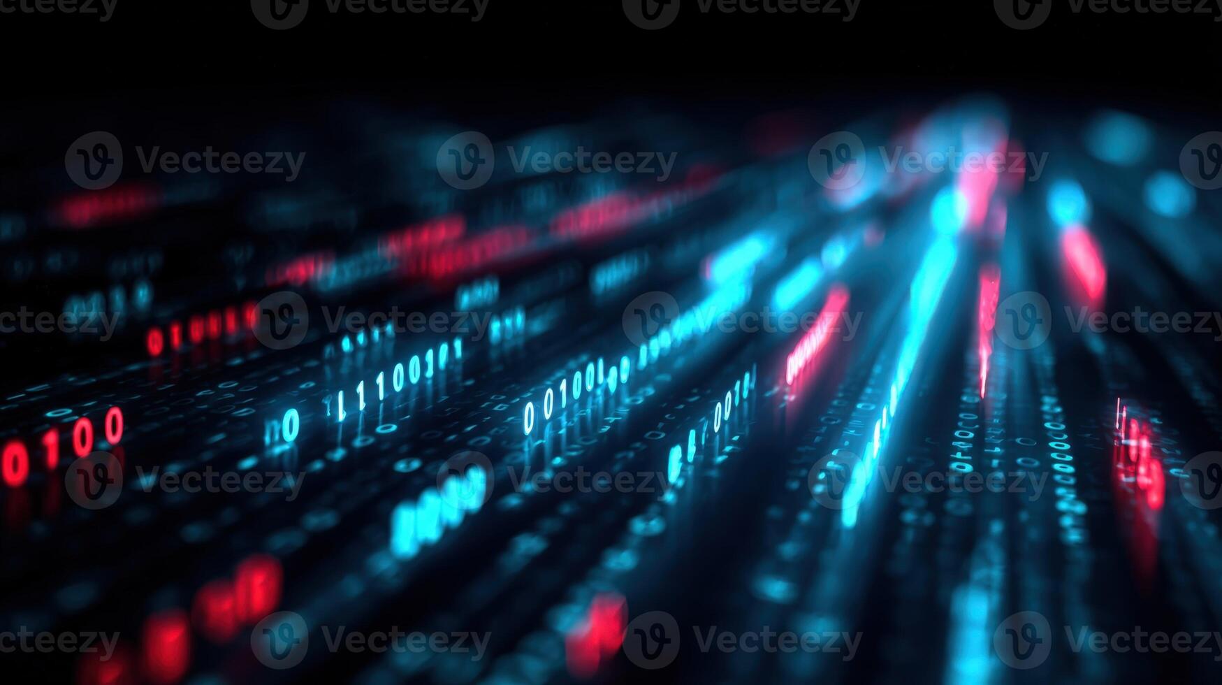 Abstract Binary Code Streams Red and Blue Digital Data Flowing in a Cybernetic Network photo