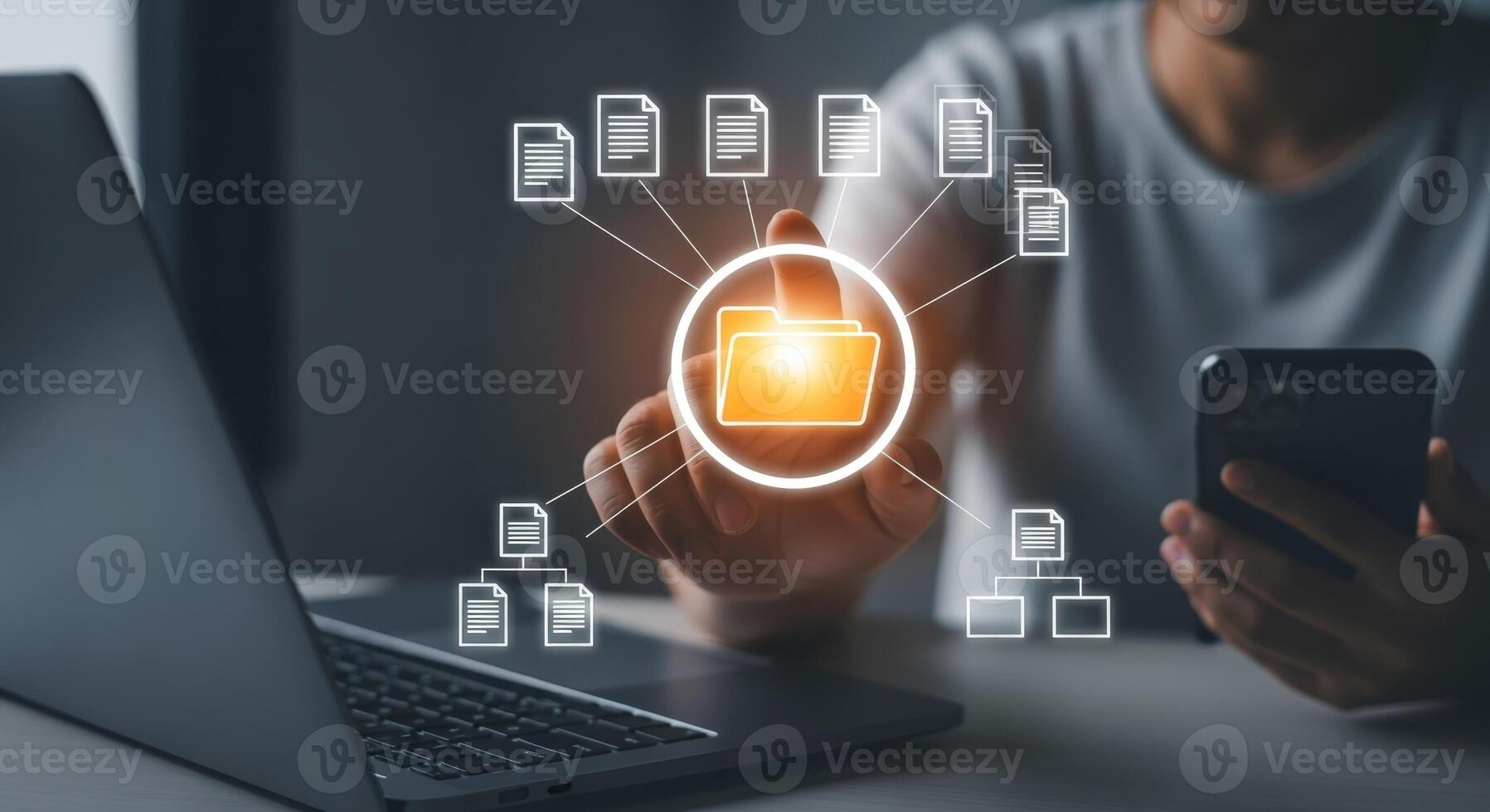Digital File Management System Concept User Accessing and Organizing Data with Modern Technology photo