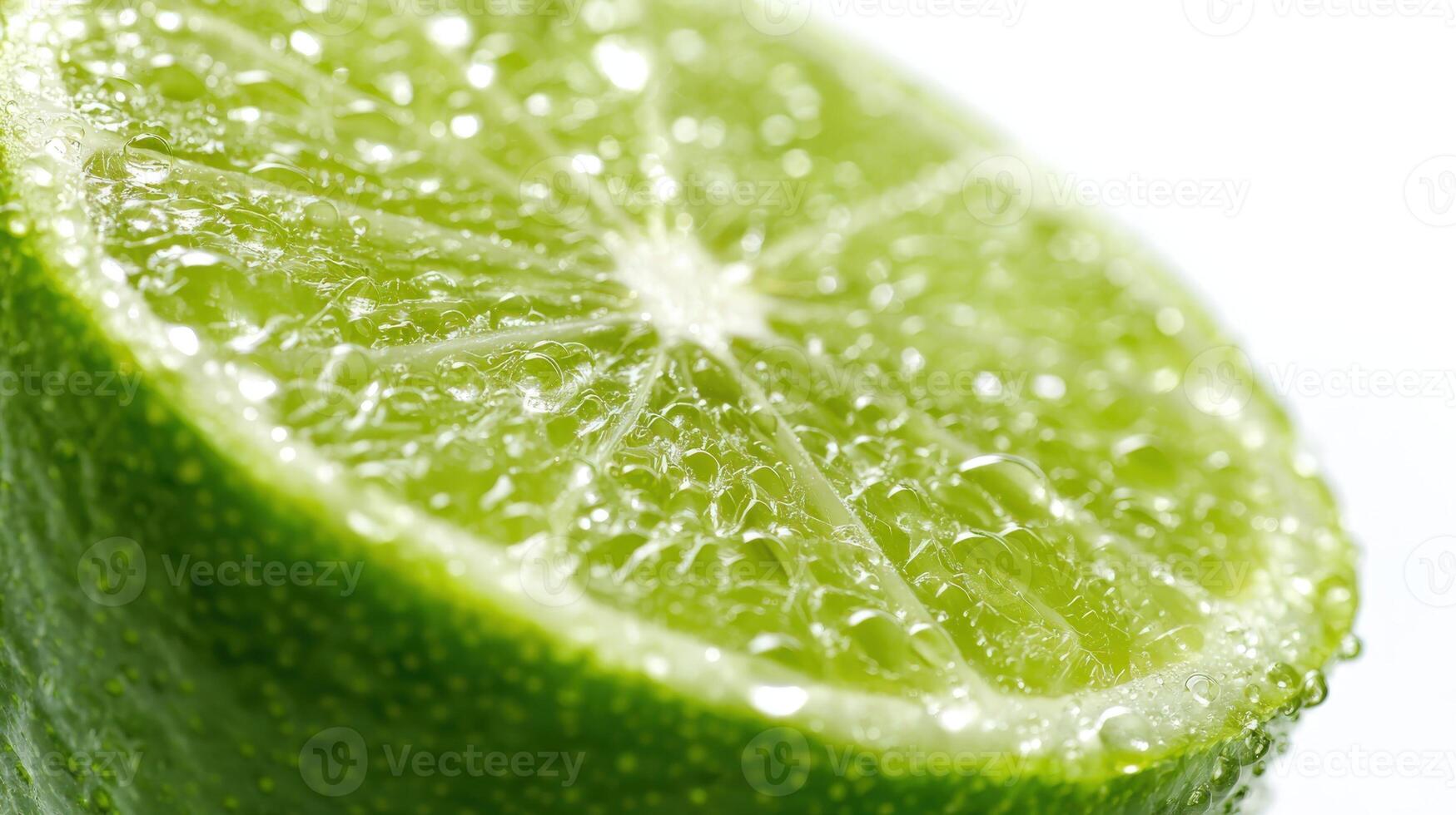 Macro Shot of a Refreshing Lime Slice with Water Droplets on a White Background photo