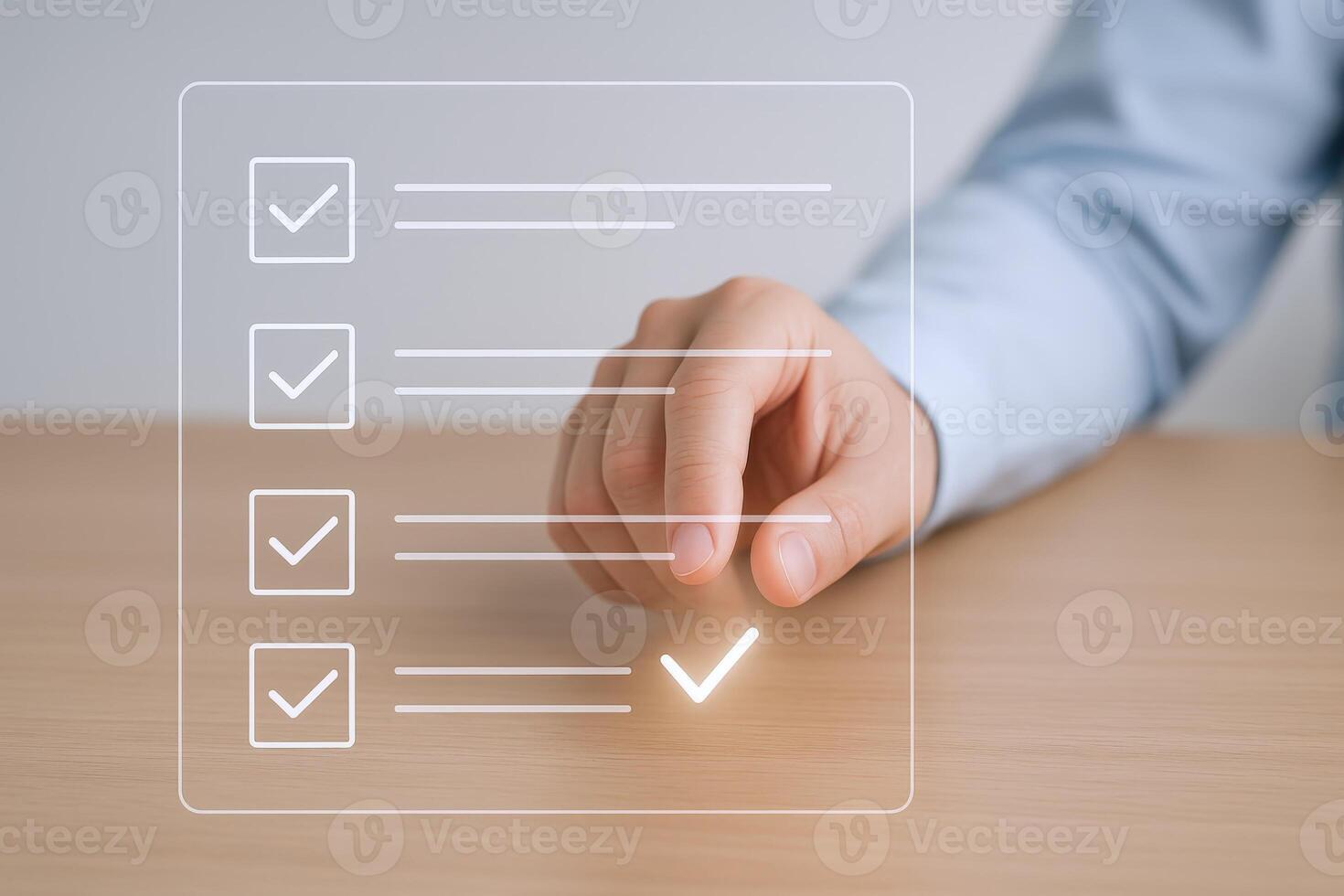 Completing Digital Checklist Hand Selecting Virtual Checkbox, Signifying Task Completion, Confirmation and Approval Process photo