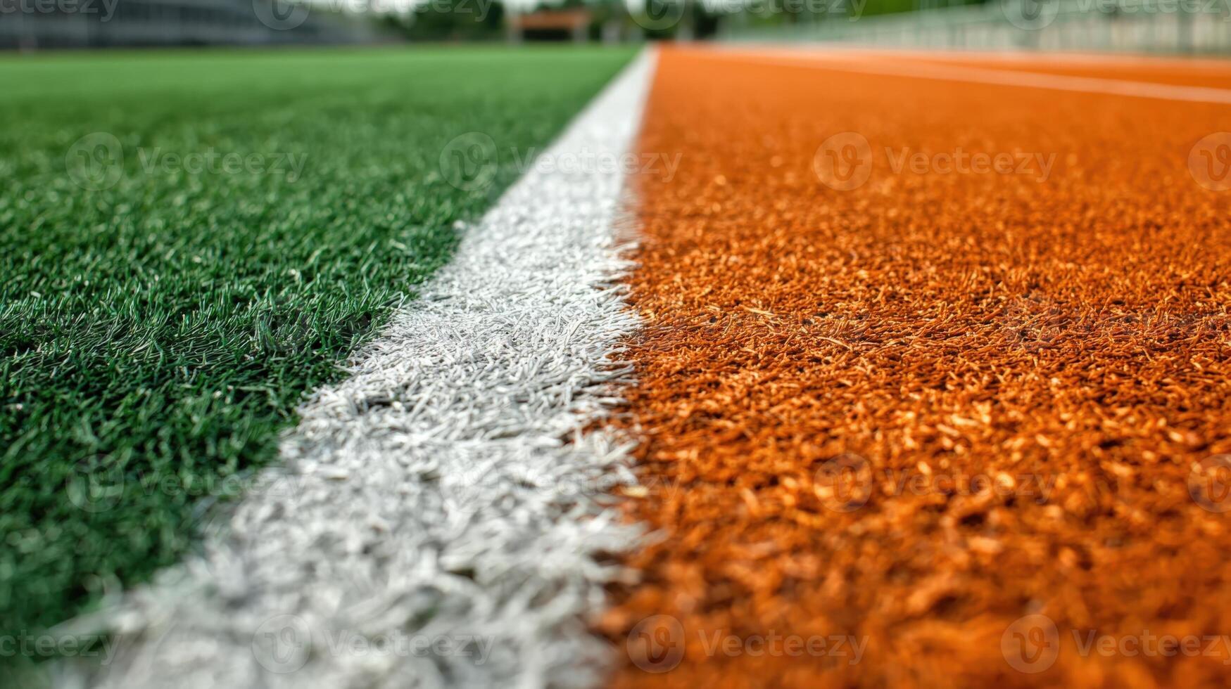Close Up View of Artificial Turf with Orange and Green Fields Divided by a White Line photo