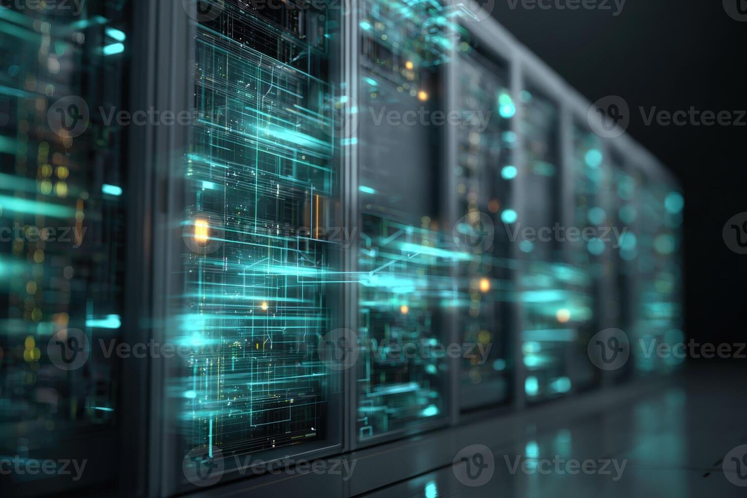 Server Room Data Center with Illuminated Circuitry Visualizing Cloud Computing and Information Technology Infrastructure photo