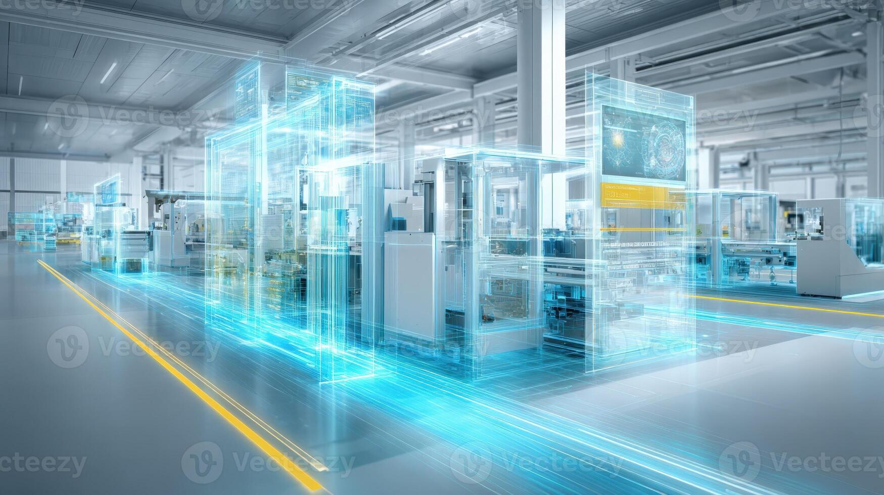 Automated Factory Visualization Futuristic Production Line with Augmented Reality and Data Integration for Efficiency photo