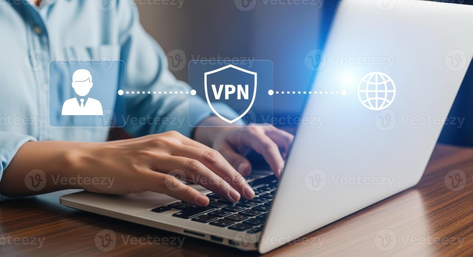 VPN Connection Securing Network Access on Laptop for Remote Work and Data Protection Technology photo