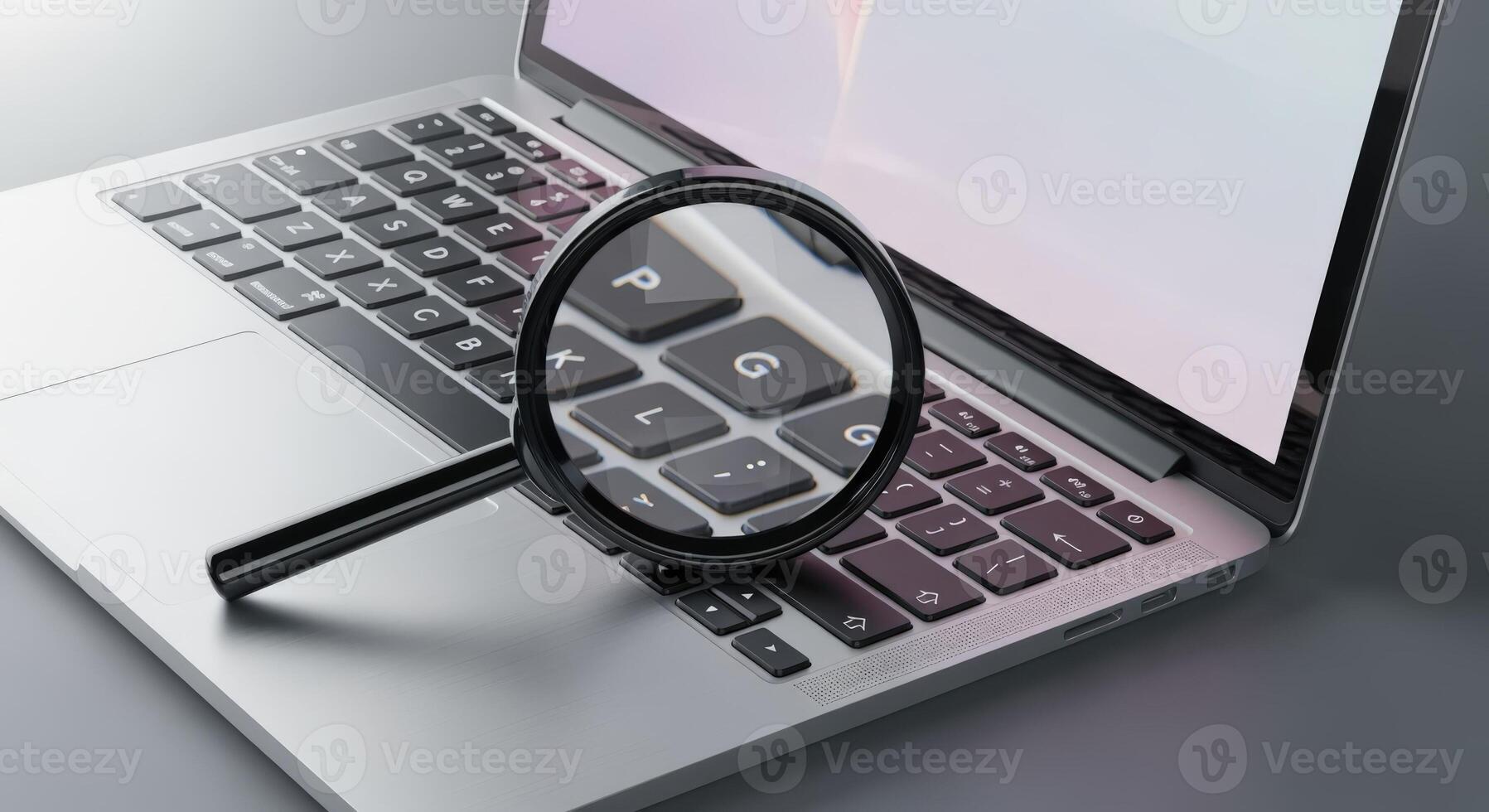 Laptop Keyboard Analysis with Magnifying Glass for Data Insights and Security Research photo