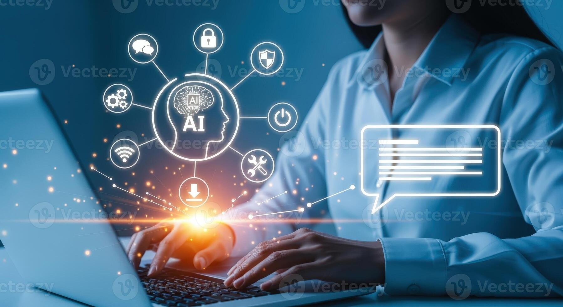 AI Integration in Business Female Professional Utilizing Artificial Intelligence for Enhanced Productivity and Innovation photo