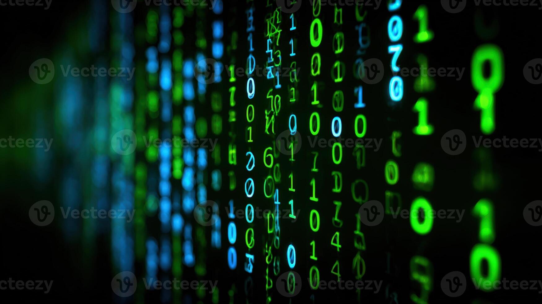Binary Code Background with Green and Blue Digits for Technology, Data, and Cybersecurity Concepts photo