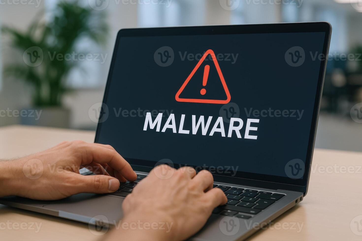 Computer Screen Displaying Malware Warning Cybersecurity Threat, Virus Alert, Security Breach on Laptop photo