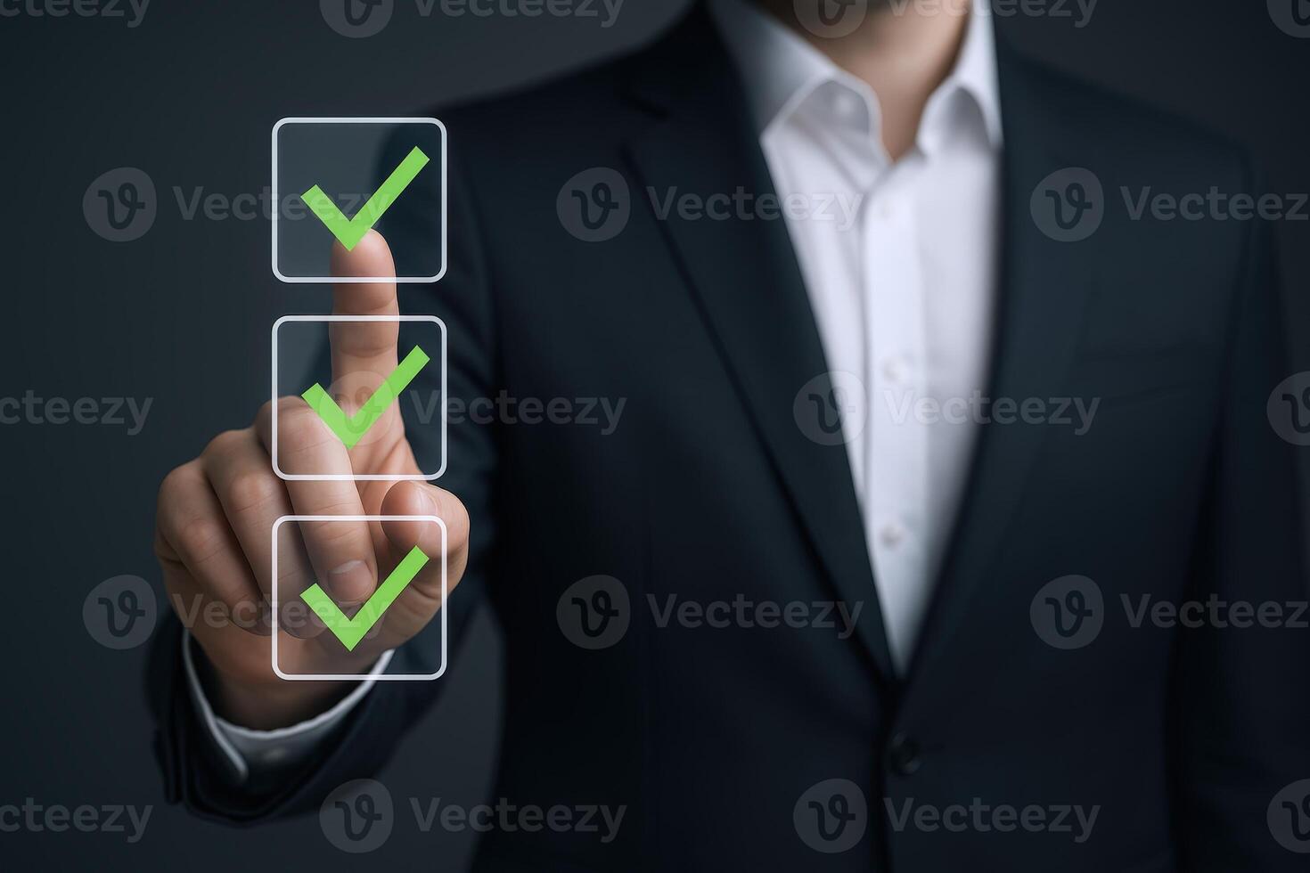 Businessman Pointing at Checklist Showing Completed Tasks, Representing Success and Efficiency in Project Management photo