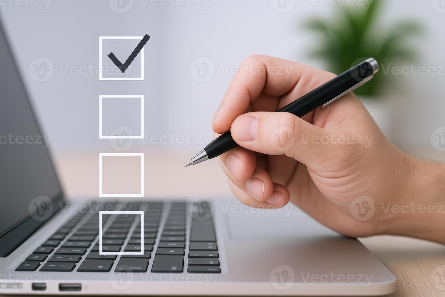 Checklist on Laptop Completing tasks, digital to-do list, project management, online form with efficiency and focus photo