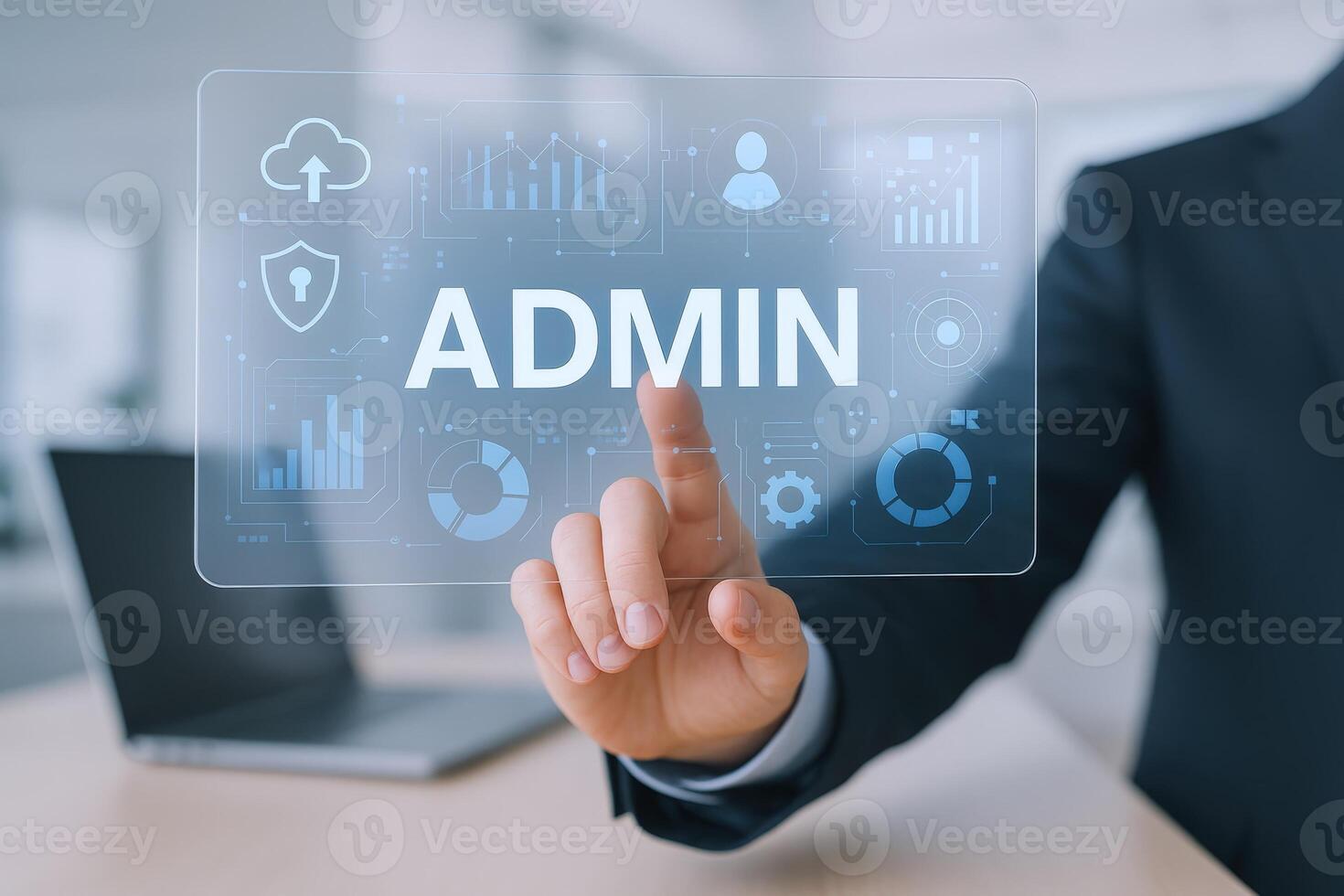 Administrator Access Control Business Professional Interacting with a Digital Interface for System Management photo