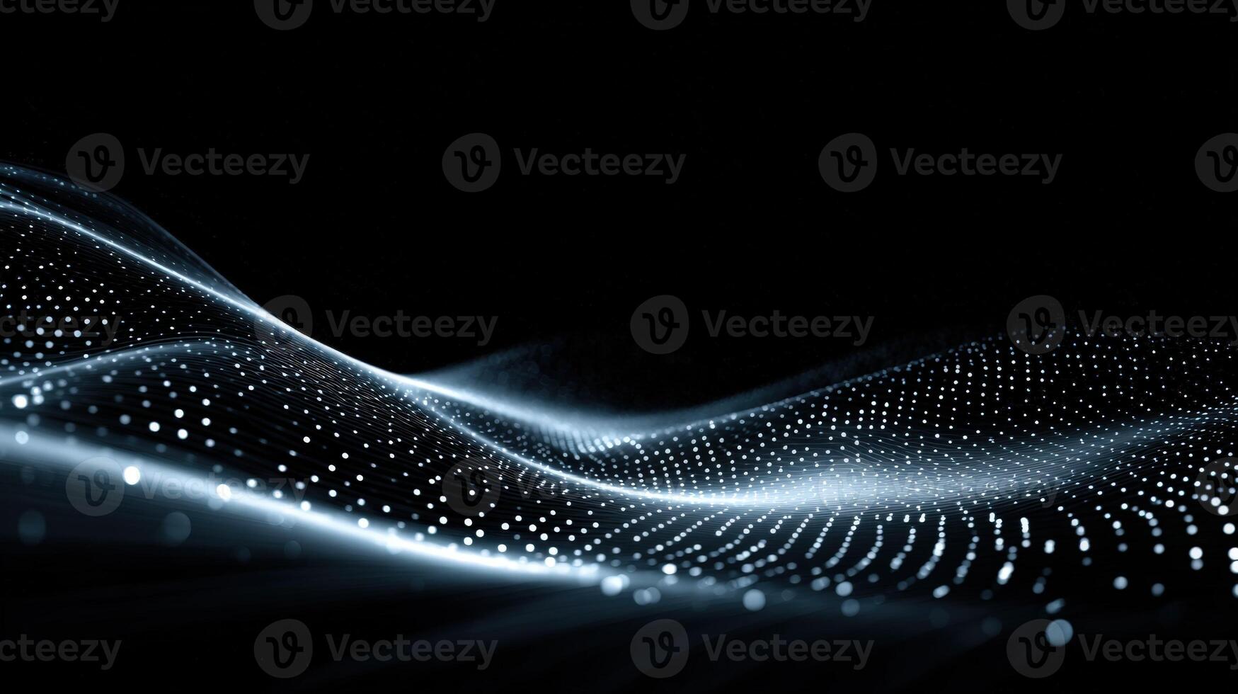 Abstract Flowing Particle Waves on Dark Background Modern Technology and Futuristic Design Element photo