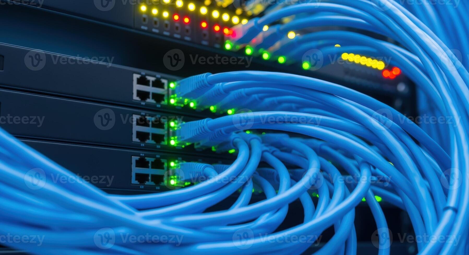 Network Server and Cables in a Data Center Connecting Devices and Providing Internet Access photo