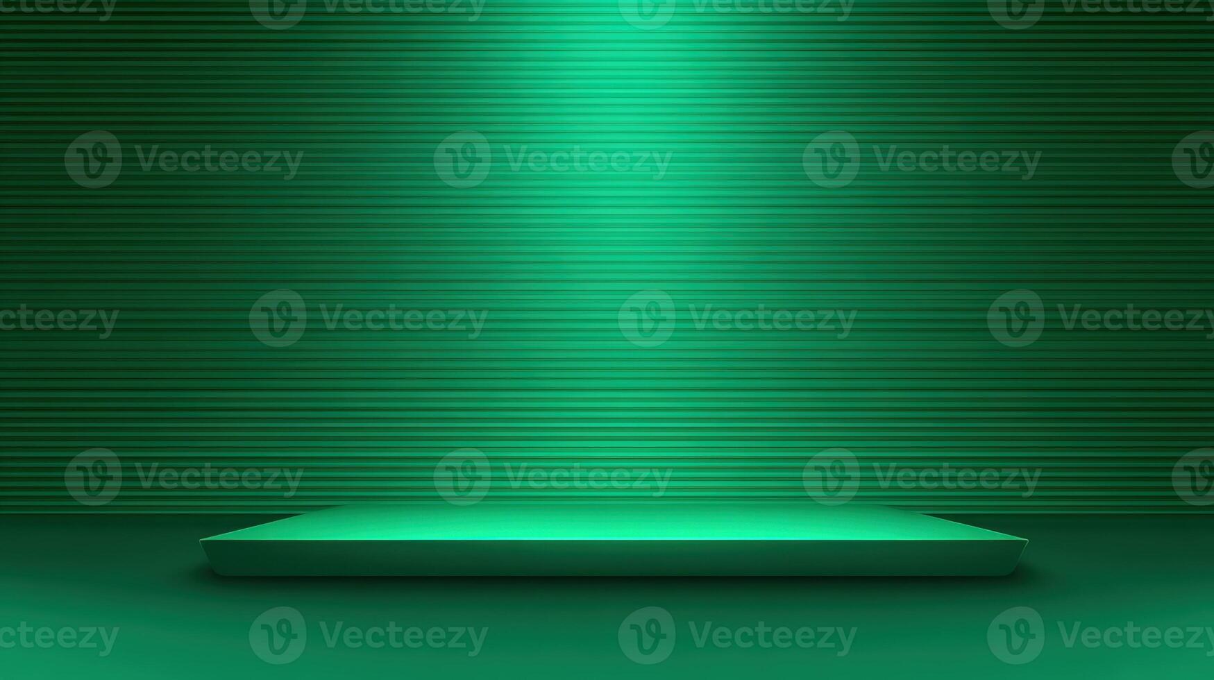 Elegant Emerald Green Product Display Platform with Geometric Backdrop and Soft Spotlight Illumination photo