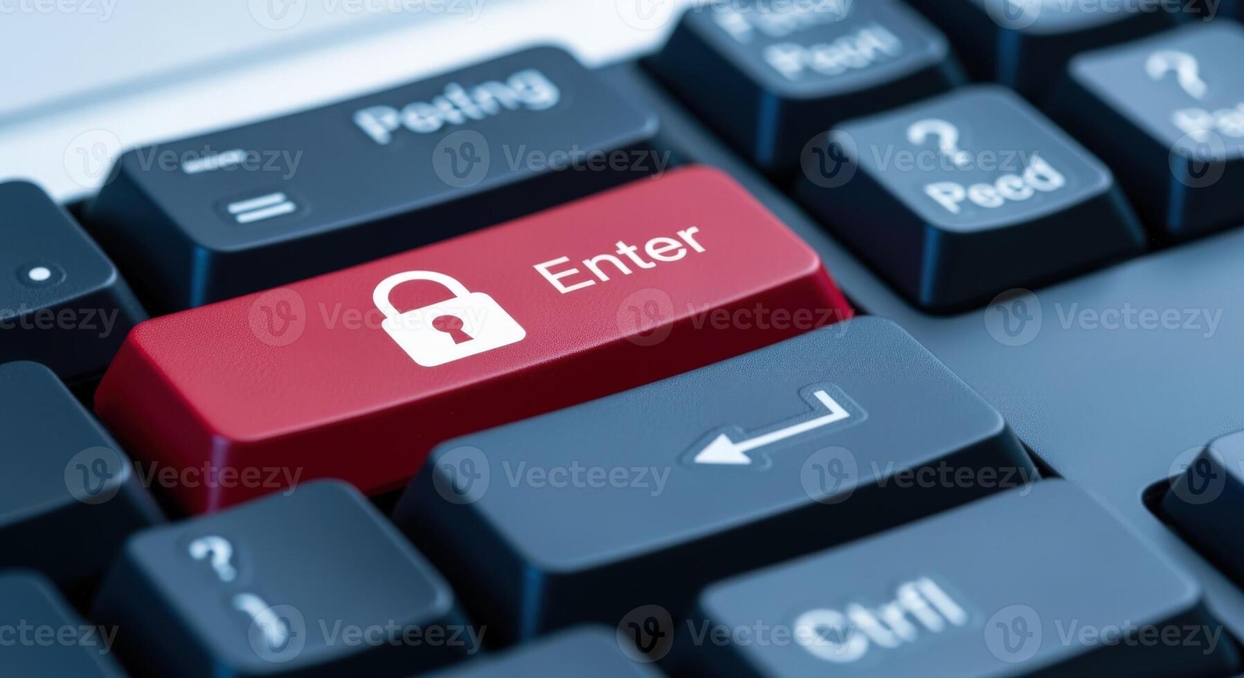 Secure Online Access Red Enter Key with Padlock Icon on Modern Computer Keyboard photo