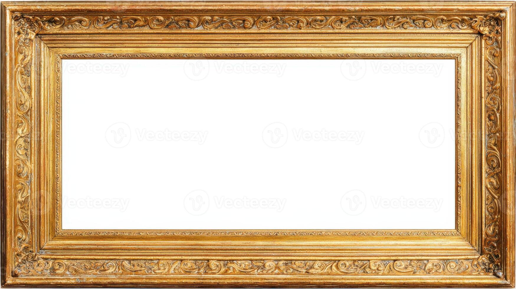 Ornate Gold Picture Frame with Intricate Detailing and Empty White Space, Perfect for Art Presentation photo
