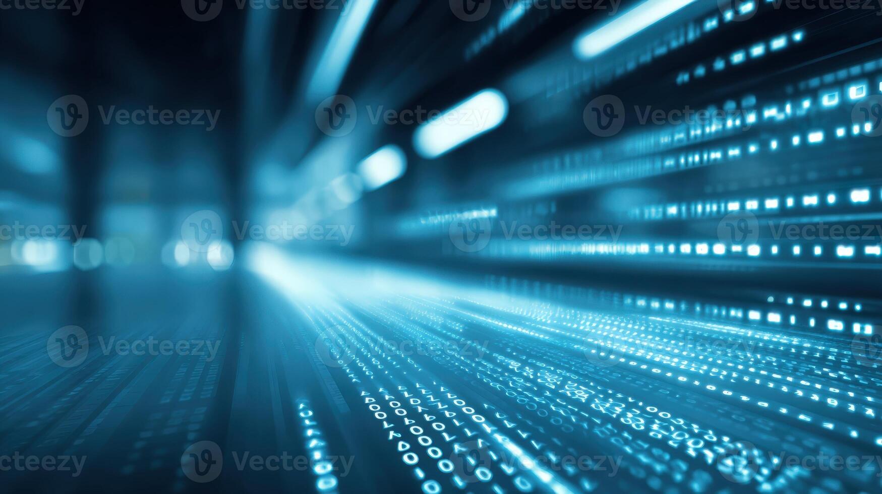 Abstract Blue Binary Code Tunnel Background Data Stream Visualization for Technology Concepts photo