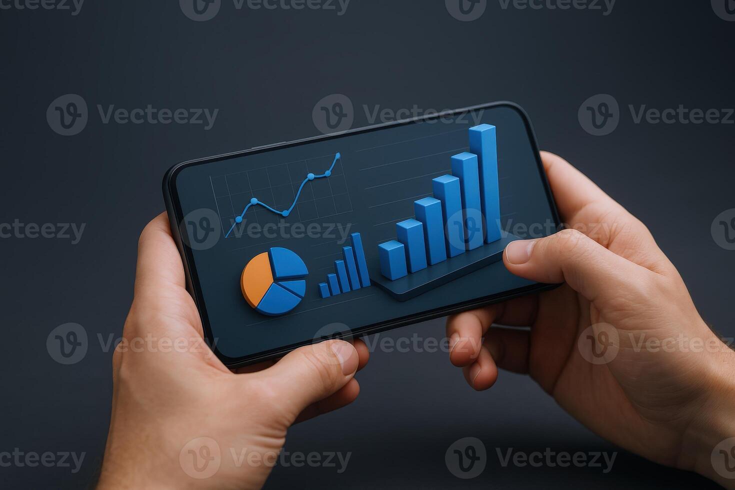 Data Visualization on Smartphone Hands Holding Device Displaying Business Charts and Graphs for Analysis photo