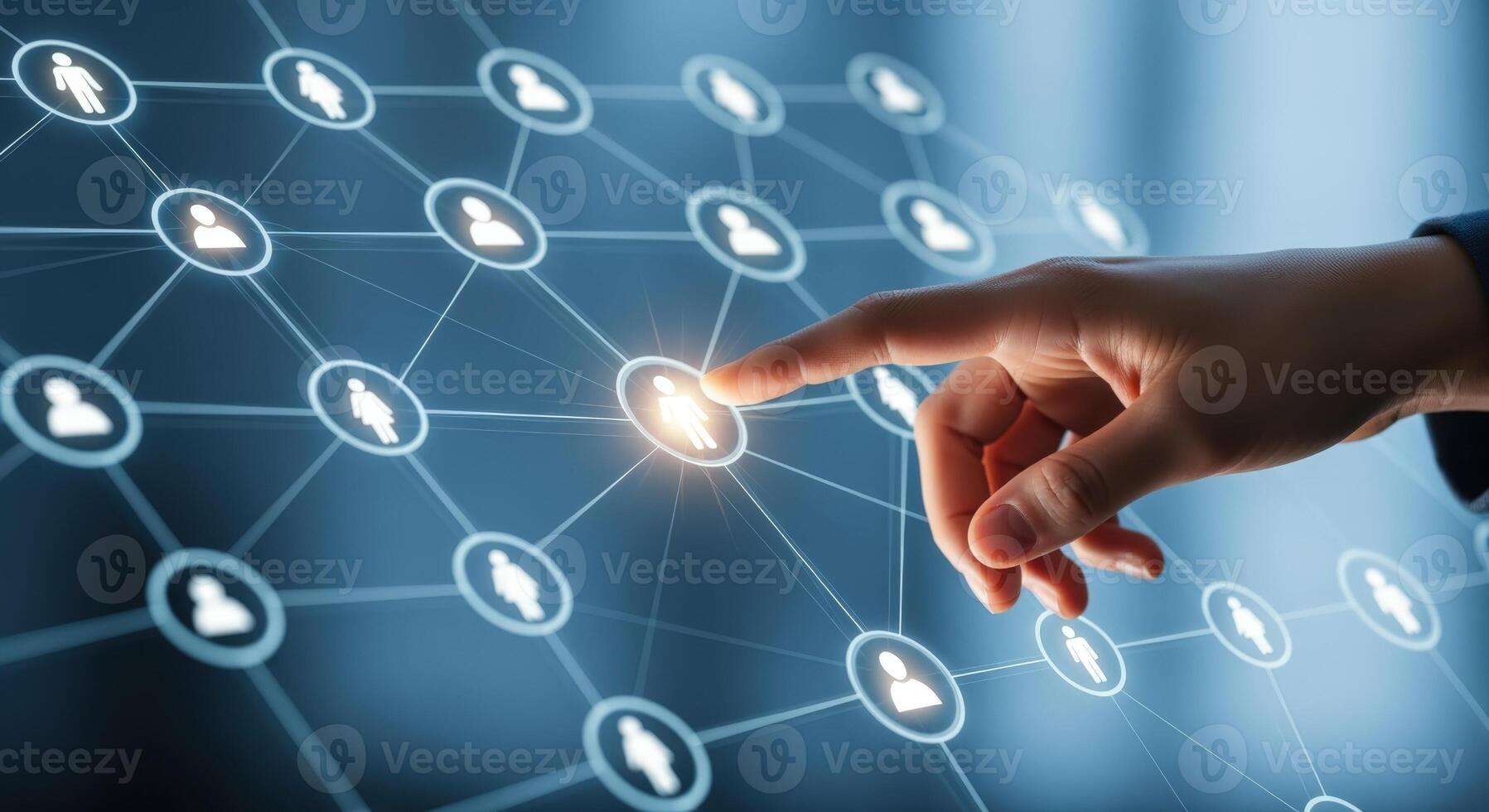 Human Resources Connection Hand Touching Network Node Point with Glowing Light and Network photo